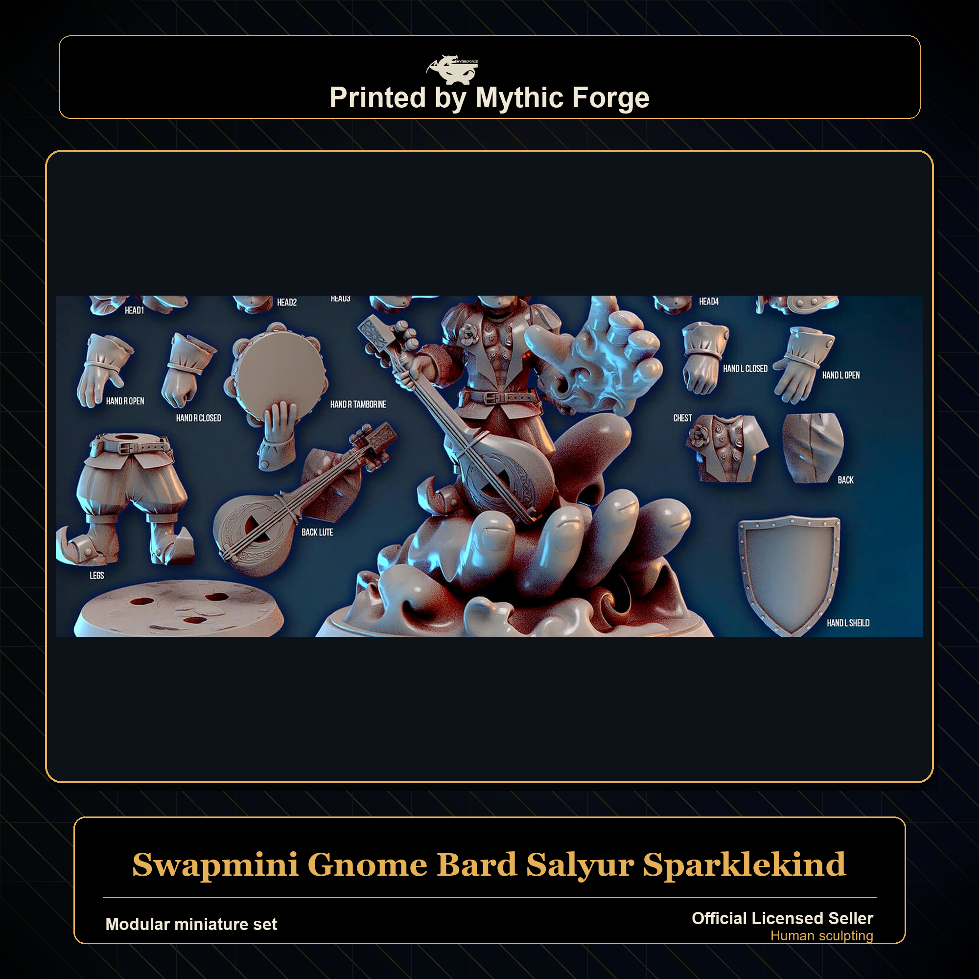 Modular RPG - Swapmini Gnome Bard - Salyur Sparklekind - Bundle modular miniature modular miniature set printed by Mythic Forge