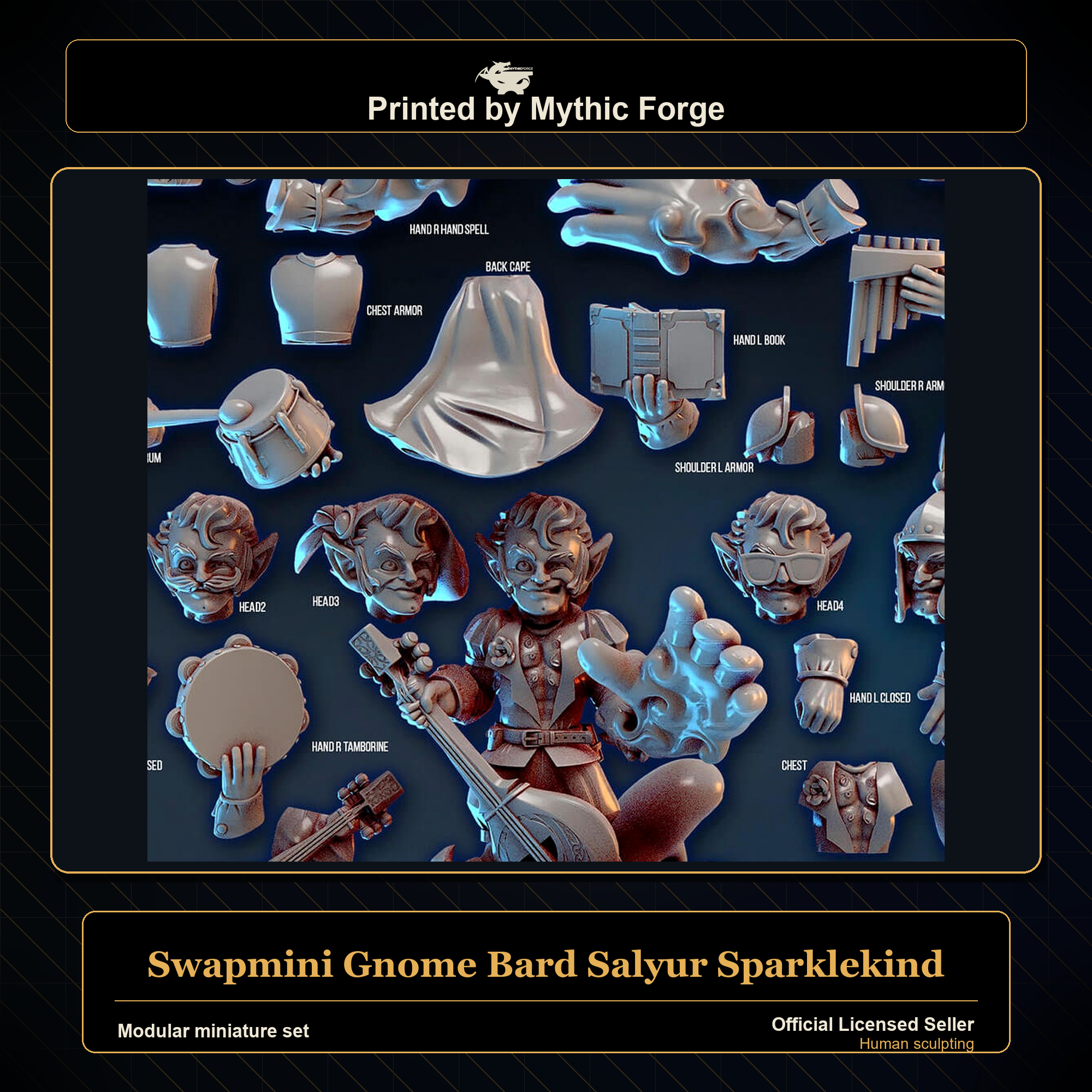 Modular RPG - Swapmini Gnome Bard - Salyur Sparklekind - Bundle modular miniature modular miniature set printed by Mythic Forge