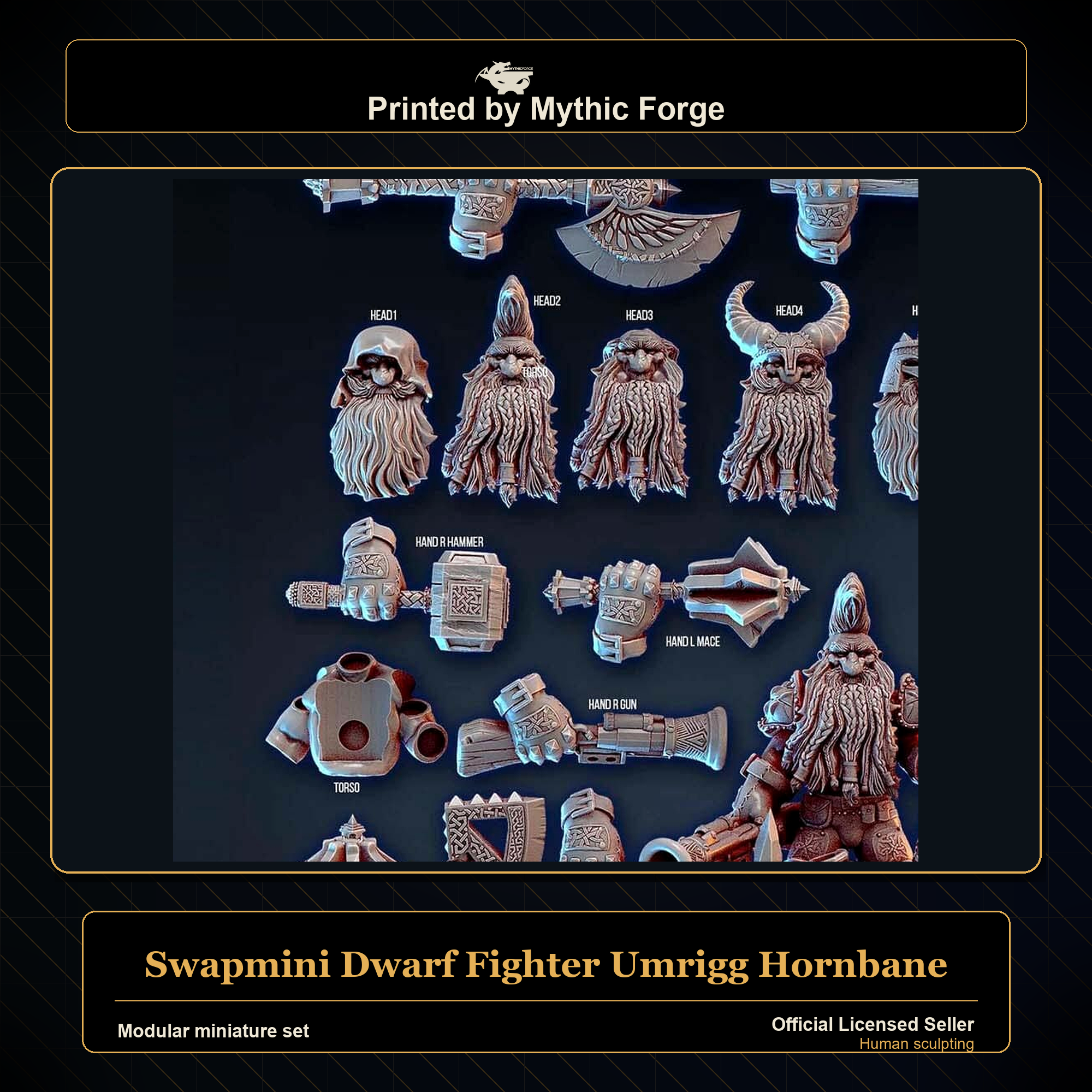 Modular RPG - Swapmini Dwarf Fighter - Umrigg Hornbane - Bundle modular miniature modular miniature set printed by Mythic Forge