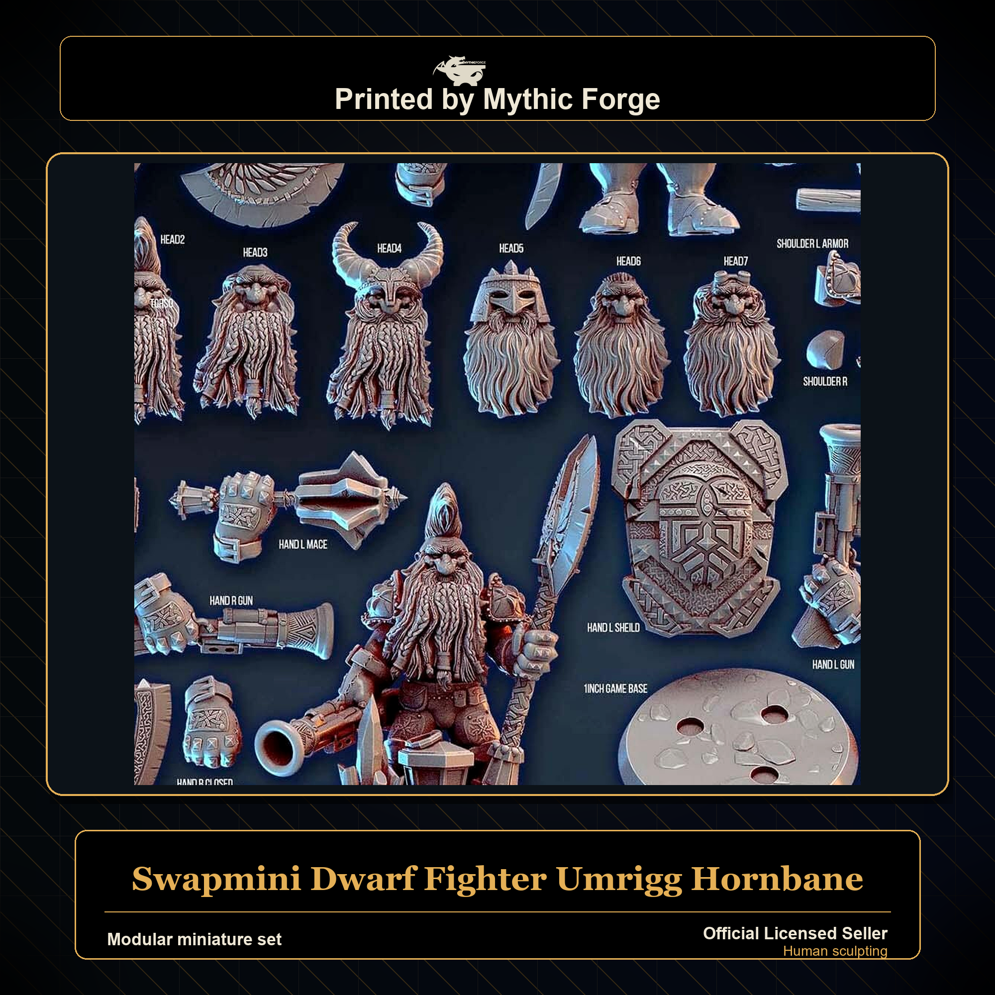 Modular RPG - Swapmini Dwarf Fighter - Umrigg Hornbane - Bundle modular miniature modular miniature set printed by Mythic Forge