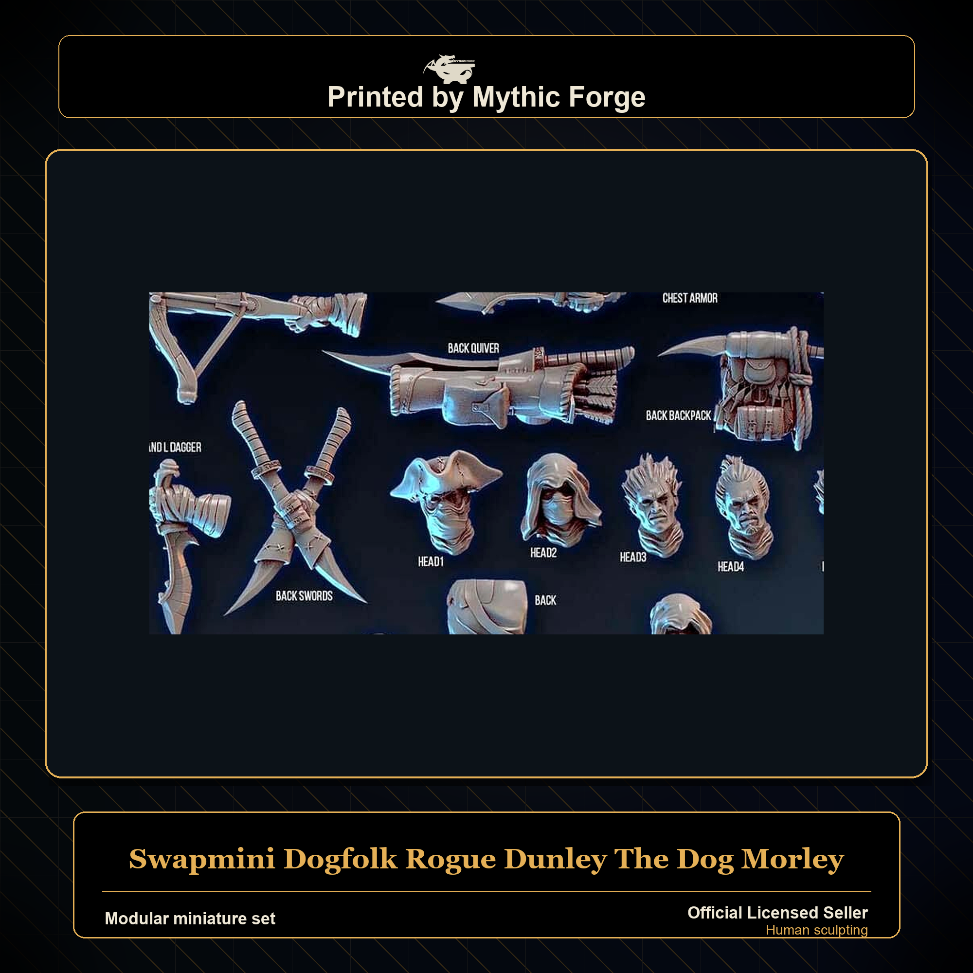 Modular RPG - Swapmini Dogfolk Rogue - Dunley The Dog Morley - Bundle modular miniature modular miniature set printed by Mythic Forge
