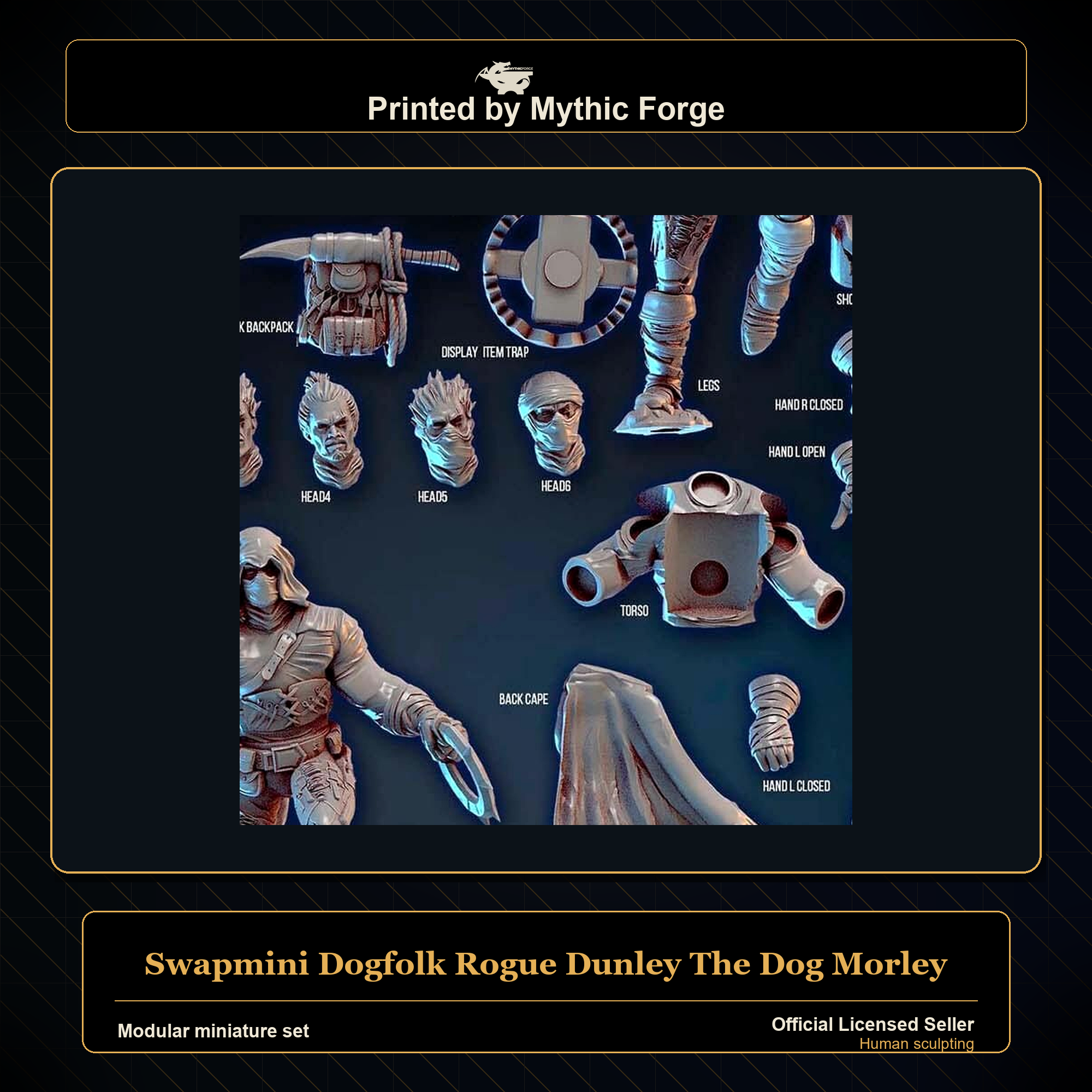 Modular RPG - Swapmini Dogfolk Rogue - Dunley The Dog Morley - Bundle modular miniature modular miniature set printed by Mythic Forge