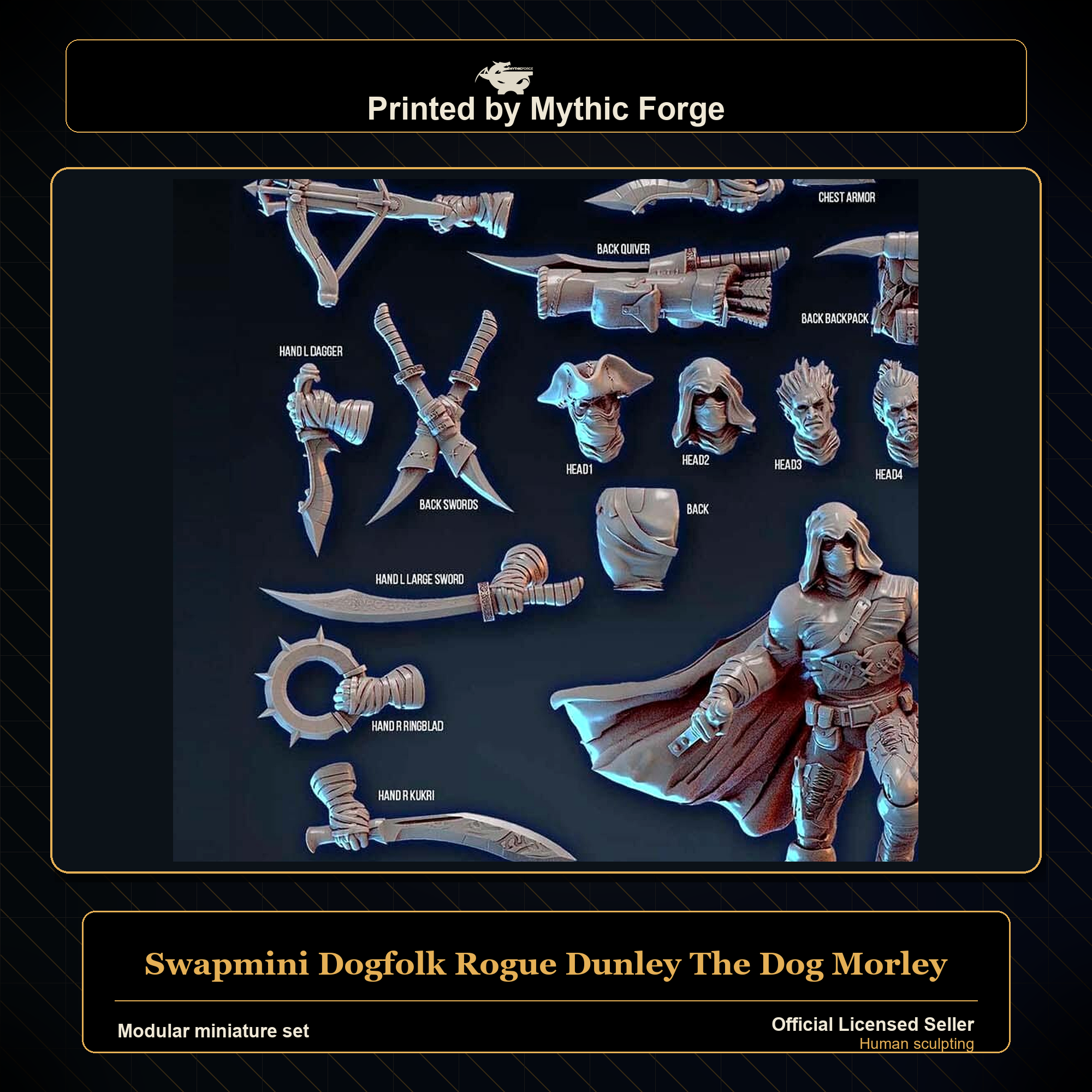Modular RPG - Swapmini Dogfolk Rogue - Dunley The Dog Morley - Bundle modular miniature modular miniature set printed by Mythic Forge