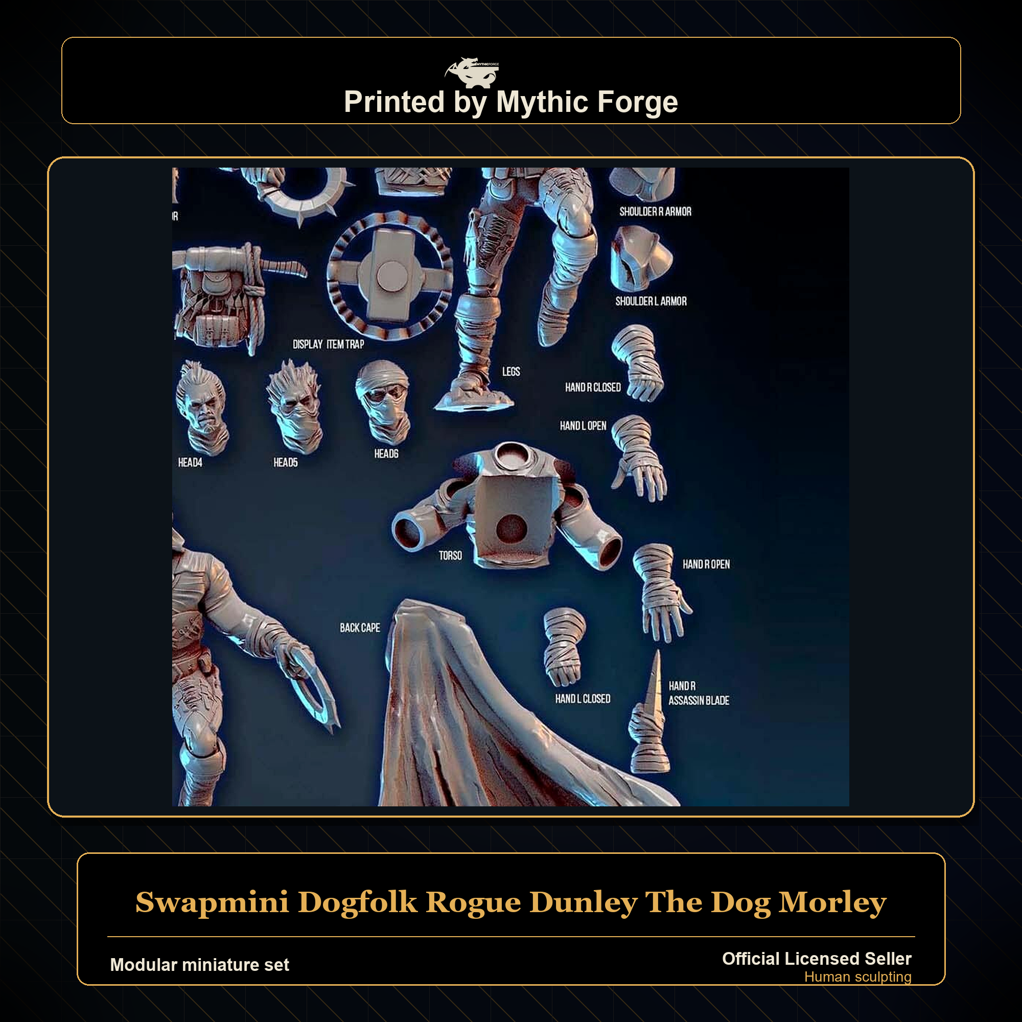 Modular RPG - Swapmini Dogfolk Rogue - Dunley The Dog Morley - Bundle modular miniature modular miniature set printed by Mythic Forge