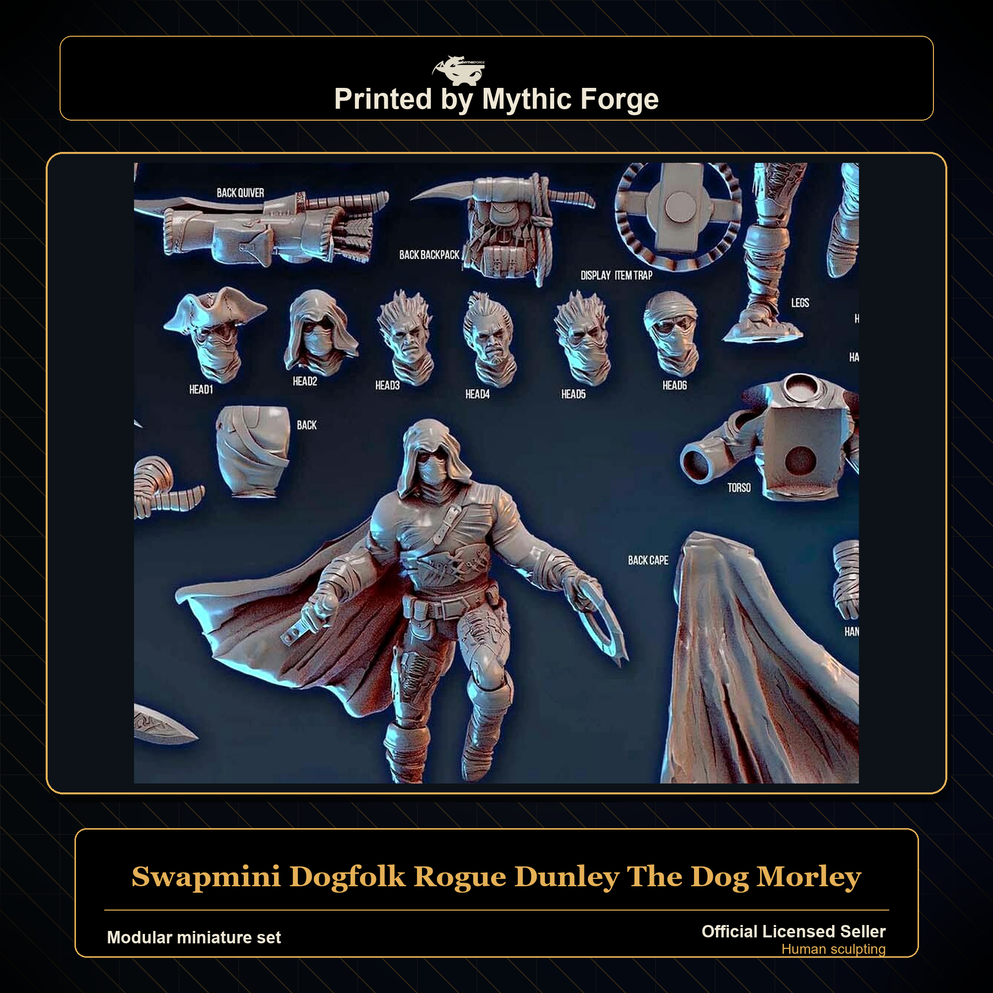 Modular RPG - Swapmini Dogfolk Rogue - Dunley The Dog Morley - Bundle modular miniature modular miniature set printed by Mythic Forge