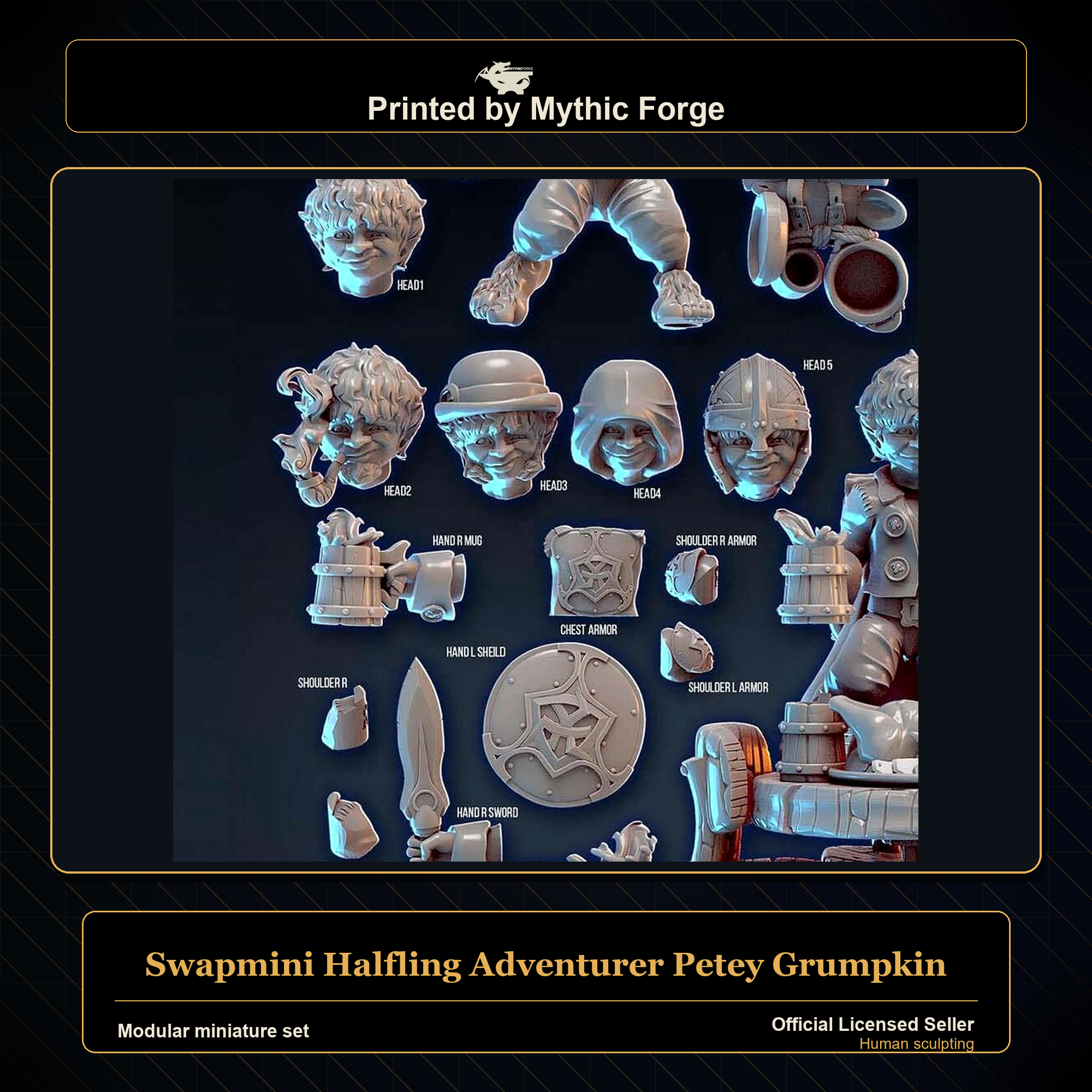 Modular RPG - Swapmini Halfling Adventurer - Petey Grumpkin - Bundle modular miniature modular miniature set printed by Mythic Forge