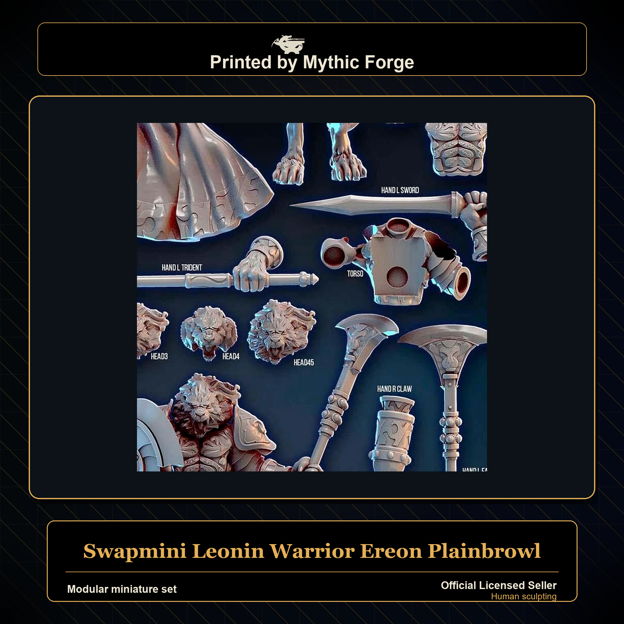 Modular RPG - Swapmini Leonin Warrior - Ereon Plainbrowl - Bundle modular miniature modular miniature set printed by Mythic Forge