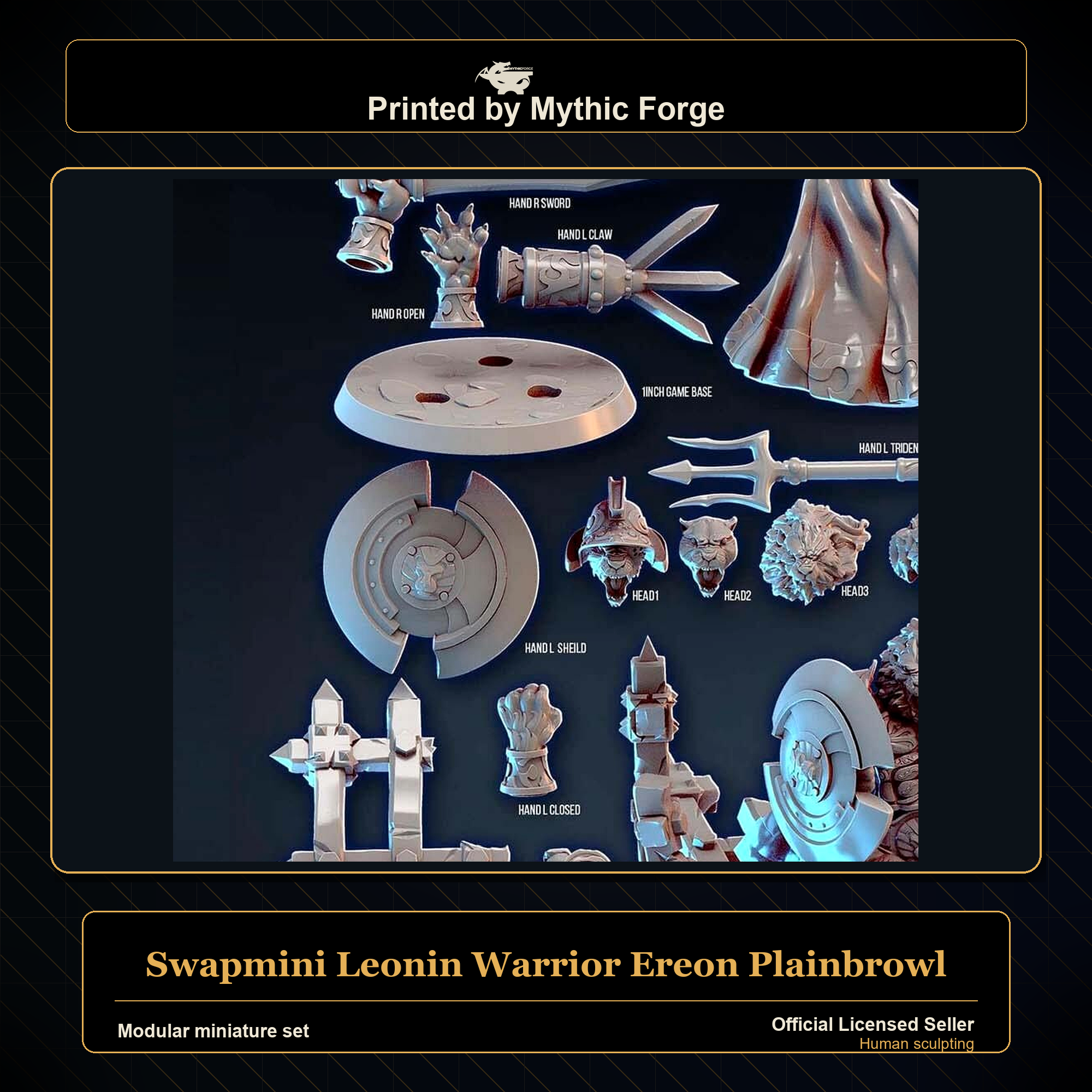 Modular RPG - Swapmini Leonin Warrior - Ereon Plainbrowl - Bundle modular miniature modular miniature set printed by Mythic Forge