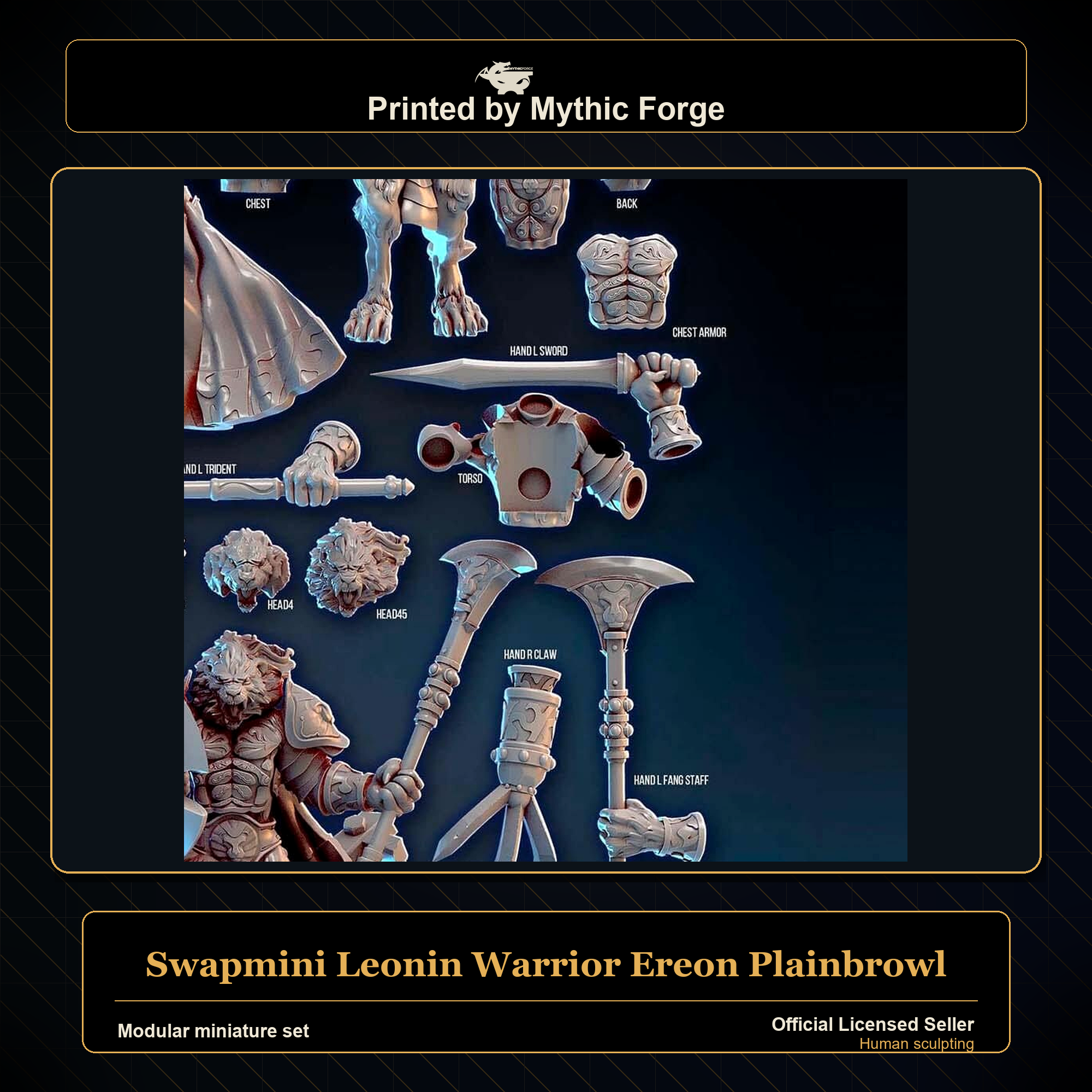 Modular RPG - Swapmini Leonin Warrior - Ereon Plainbrowl - Bundle modular miniature modular miniature set printed by Mythic Forge