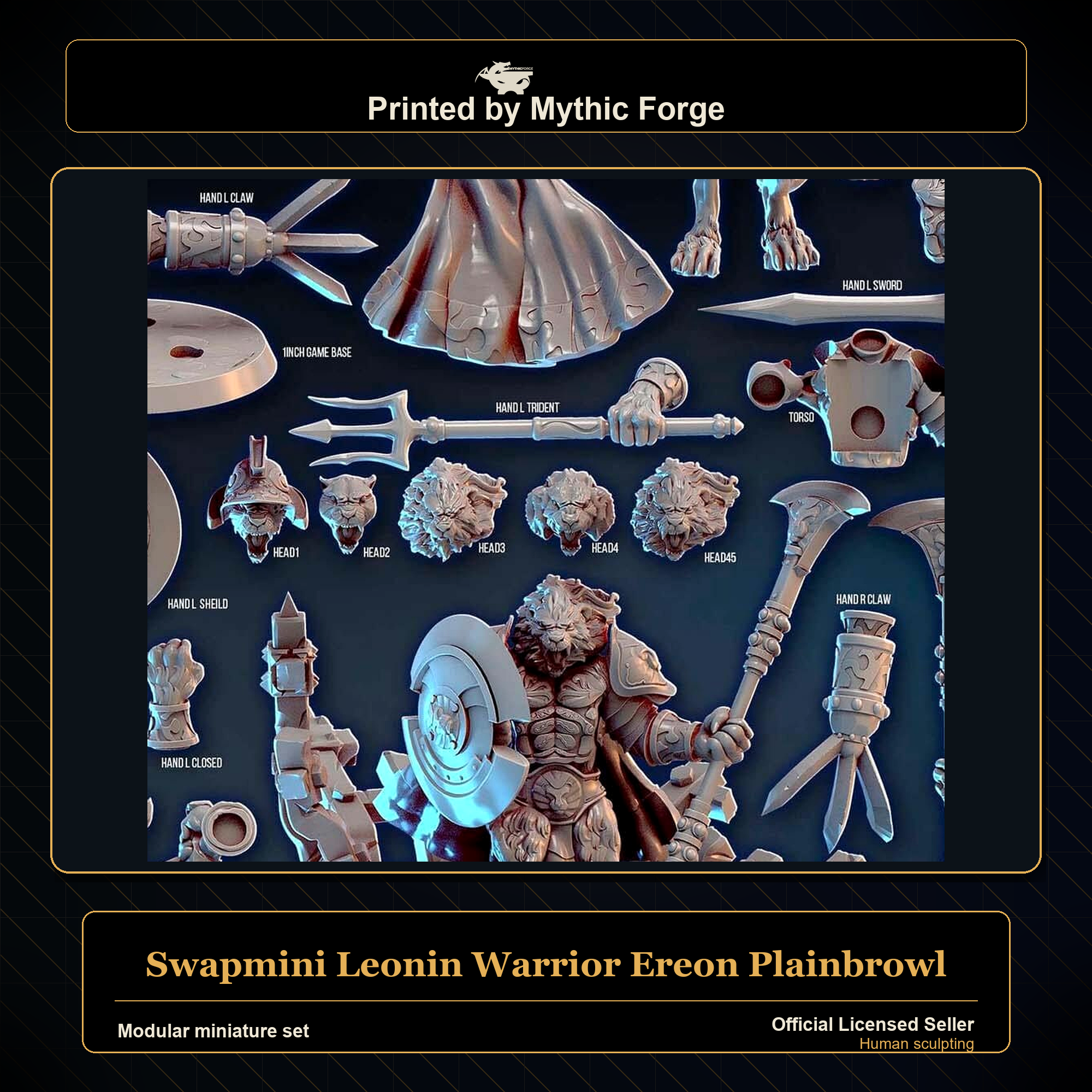 Modular RPG - Swapmini Leonin Warrior - Ereon Plainbrowl - Bundle modular miniature modular miniature set printed by Mythic Forge