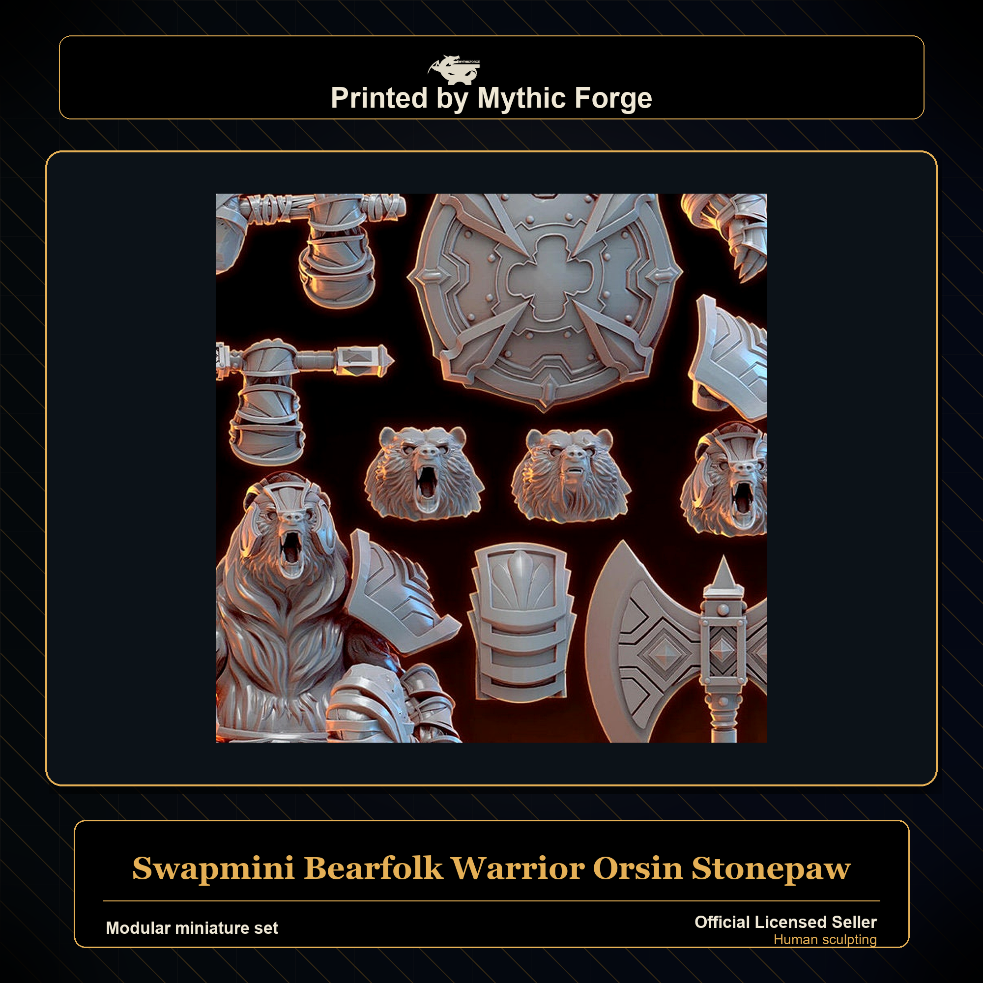 Modular RPG - Swapmini Bearfolk Warrior - Orsin Stonepaw - Bundle modular miniature modular miniature set printed by Mythic Forge