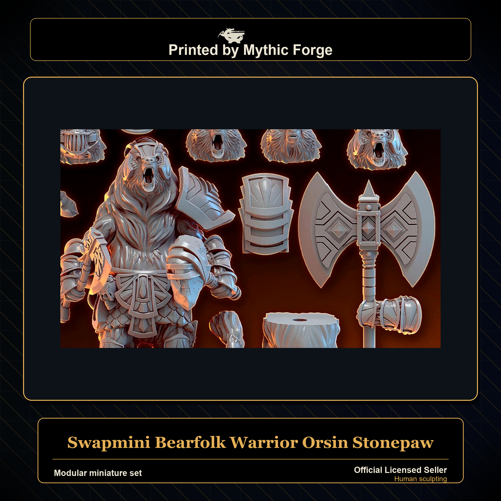 Modular RPG - Swapmini Bearfolk Warrior - Orsin Stonepaw - Bundle modular miniature modular miniature set printed by Mythic Forge