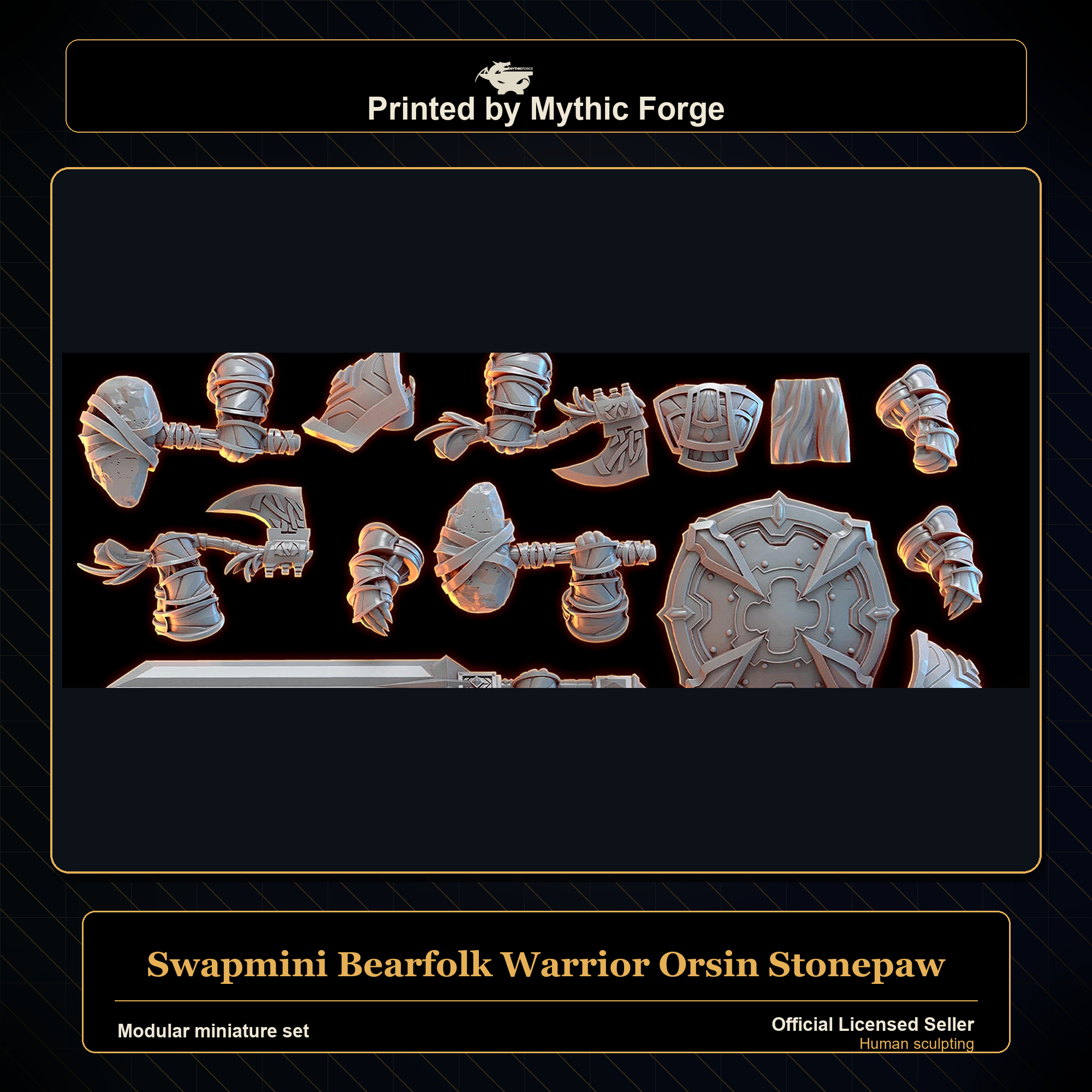 Modular RPG - Swapmini Bearfolk Warrior - Orsin Stonepaw - Bundle modular miniature modular miniature set printed by Mythic Forge