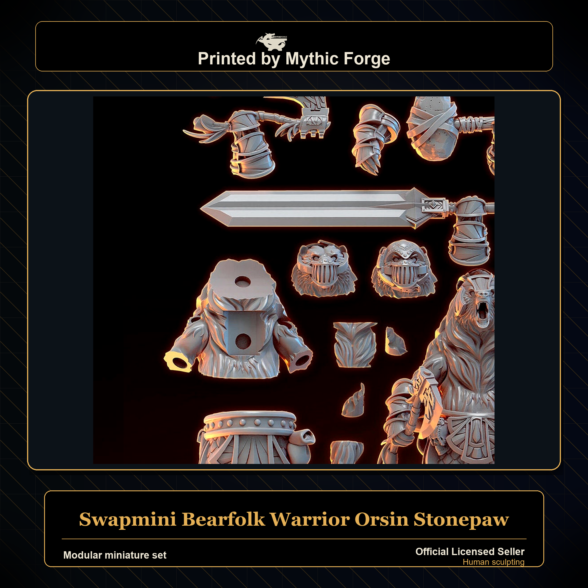 Modular RPG - Swapmini Bearfolk Warrior - Orsin Stonepaw - Bundle modular miniature modular miniature set printed by Mythic Forge