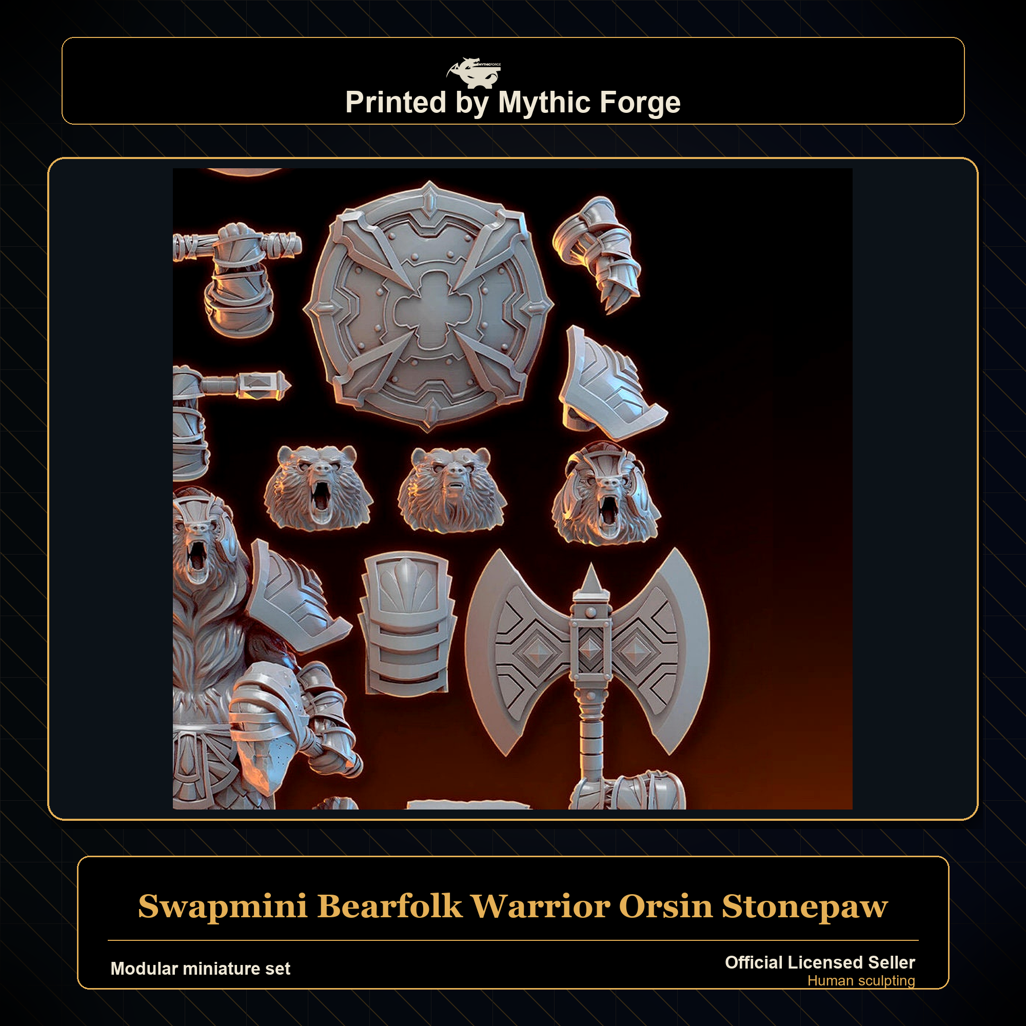 Modular RPG - Swapmini Bearfolk Warrior - Orsin Stonepaw - Bundle modular miniature modular miniature set printed by Mythic Forge