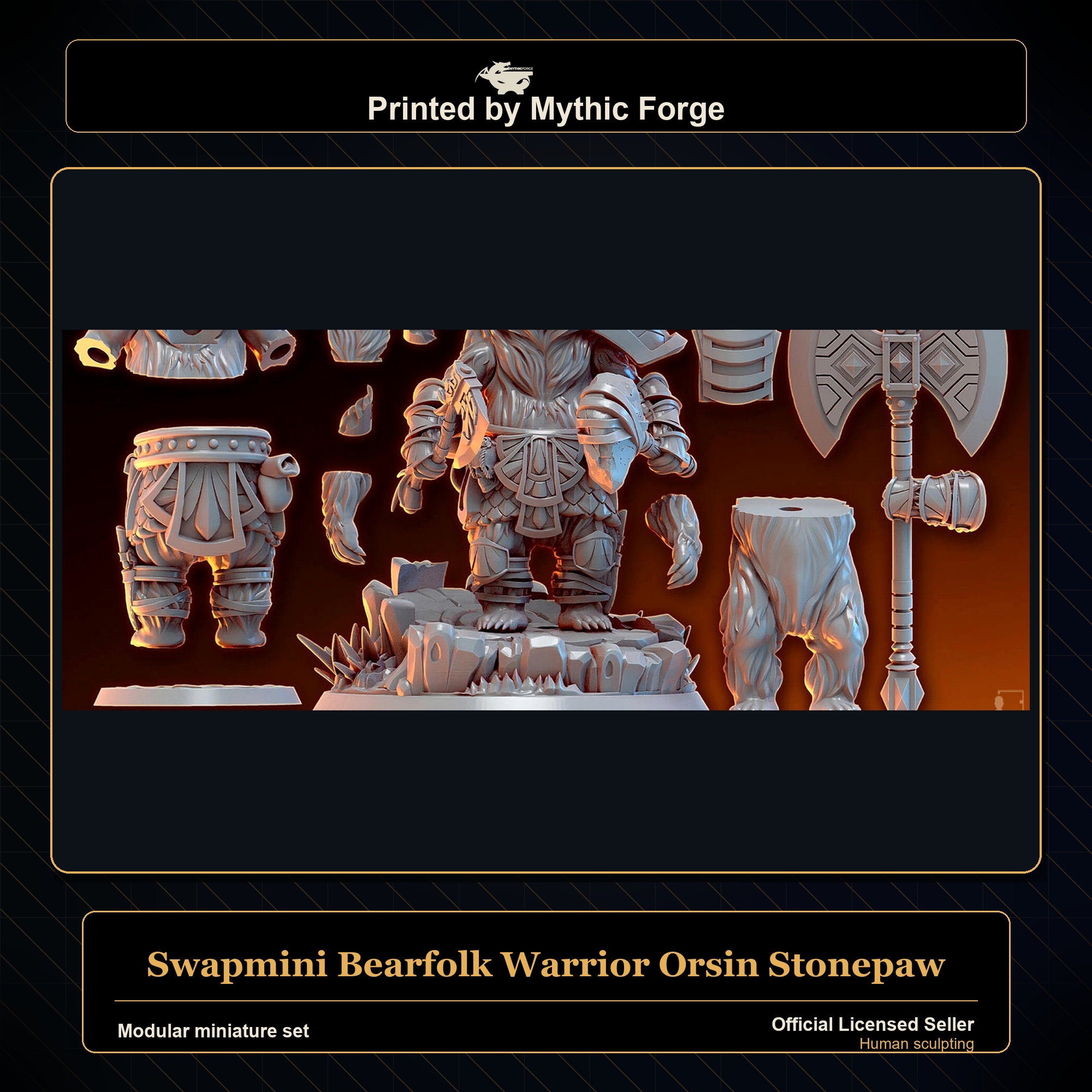 Modular RPG - Swapmini Bearfolk Warrior - Orsin Stonepaw - Bundle modular miniature modular miniature set printed by Mythic Forge
