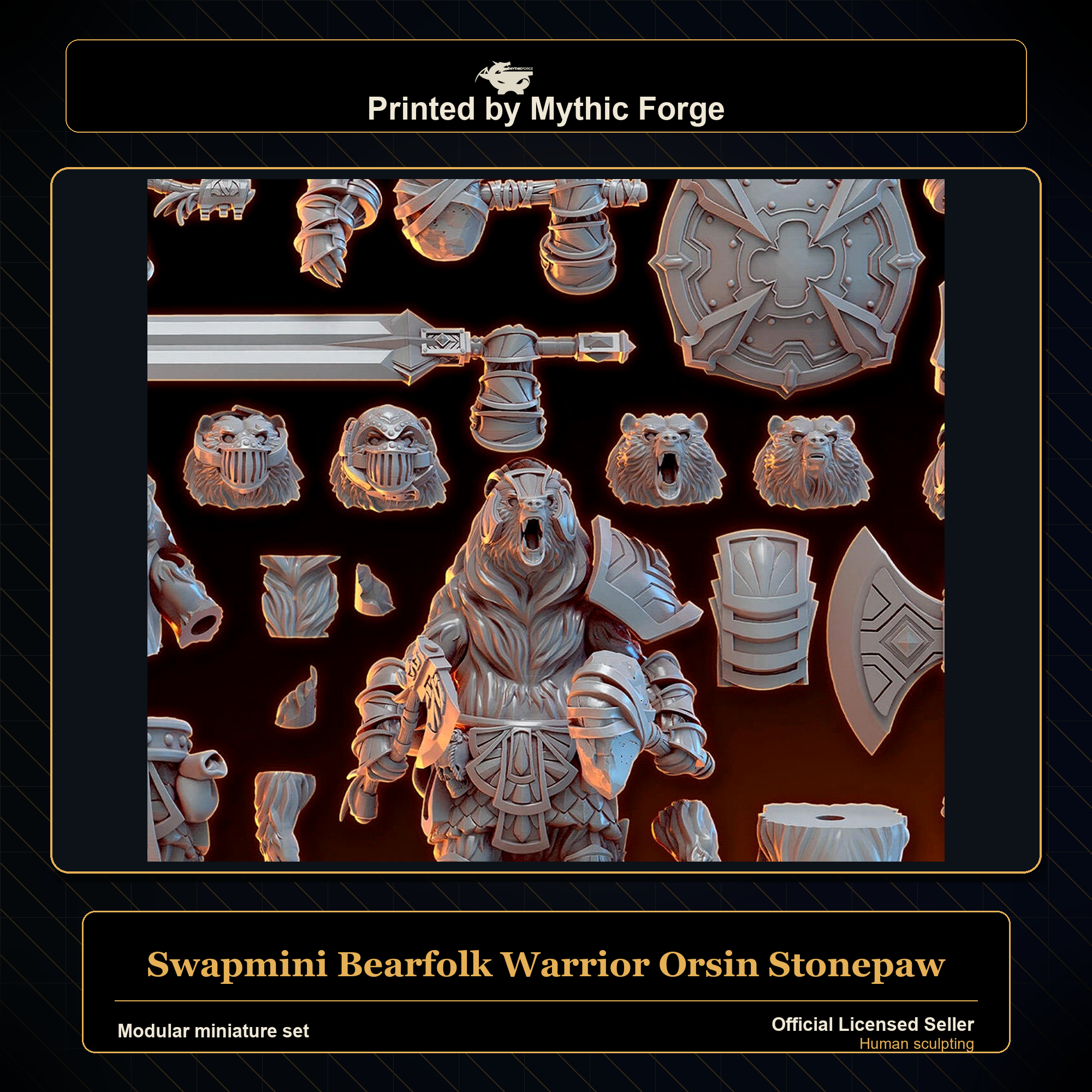 Modular RPG - Swapmini Bearfolk Warrior - Orsin Stonepaw - Bundle modular miniature modular miniature set printed by Mythic Forge