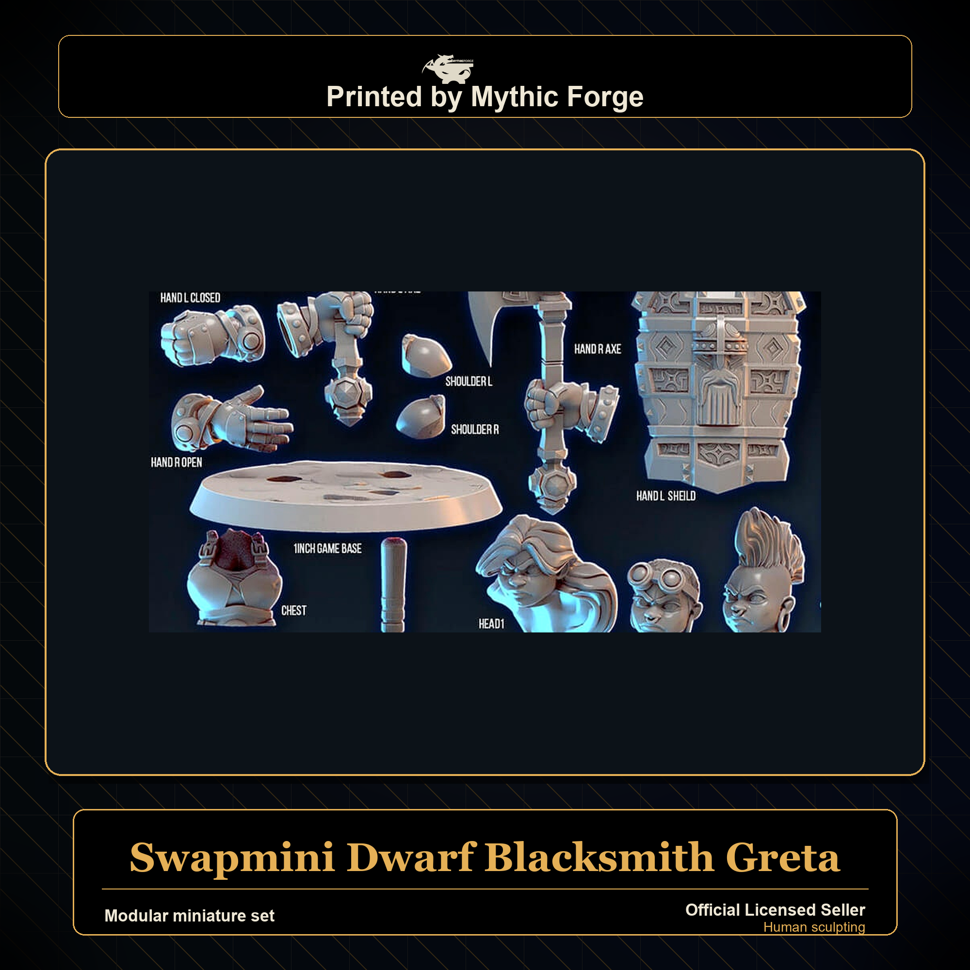 Modular RPG - Swapmini Dwarf Blacksmith - Greta - Bundle modular miniature modular miniature set printed by Mythic Forge