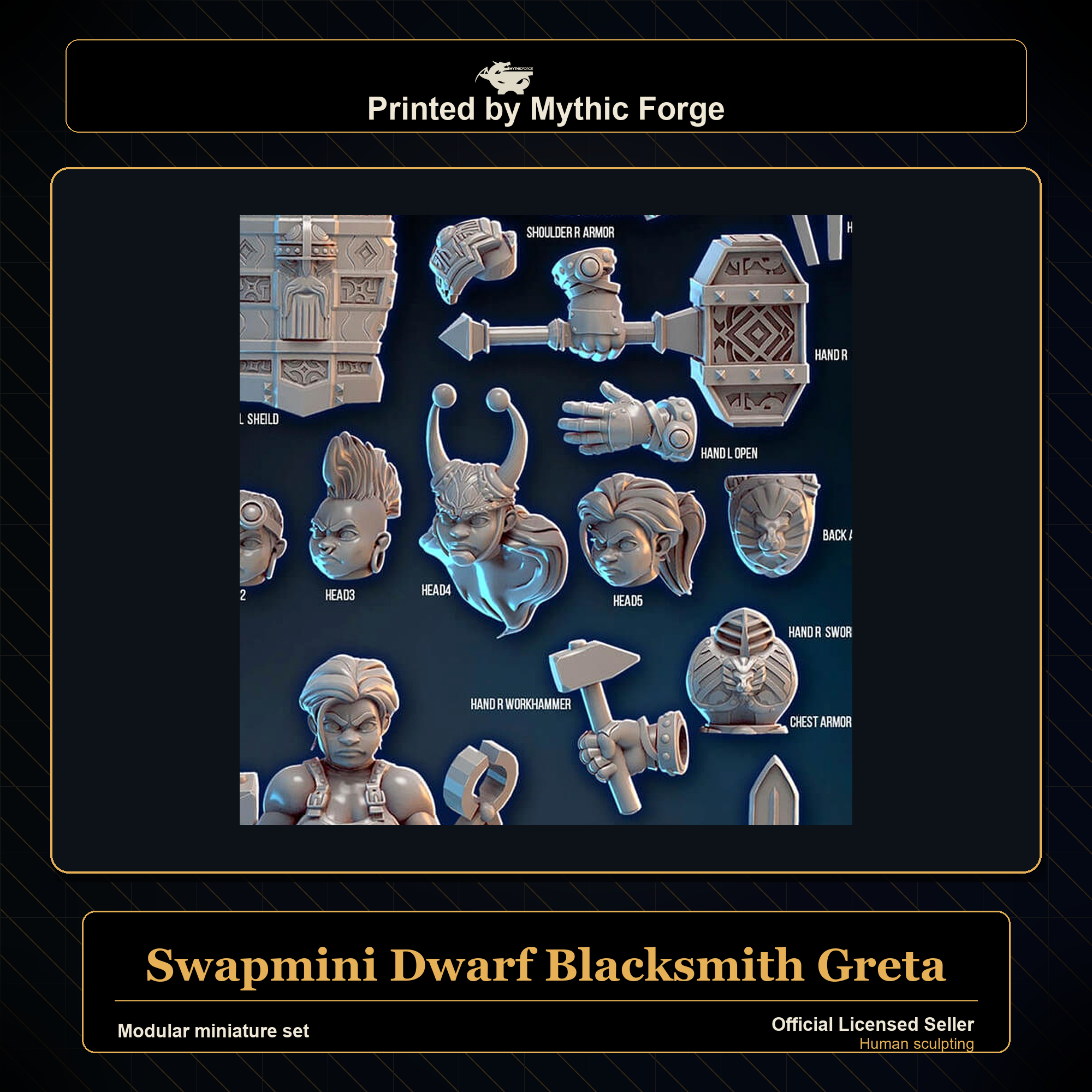 Modular RPG - Swapmini Dwarf Blacksmith - Greta - Bundle modular miniature modular miniature set printed by Mythic Forge