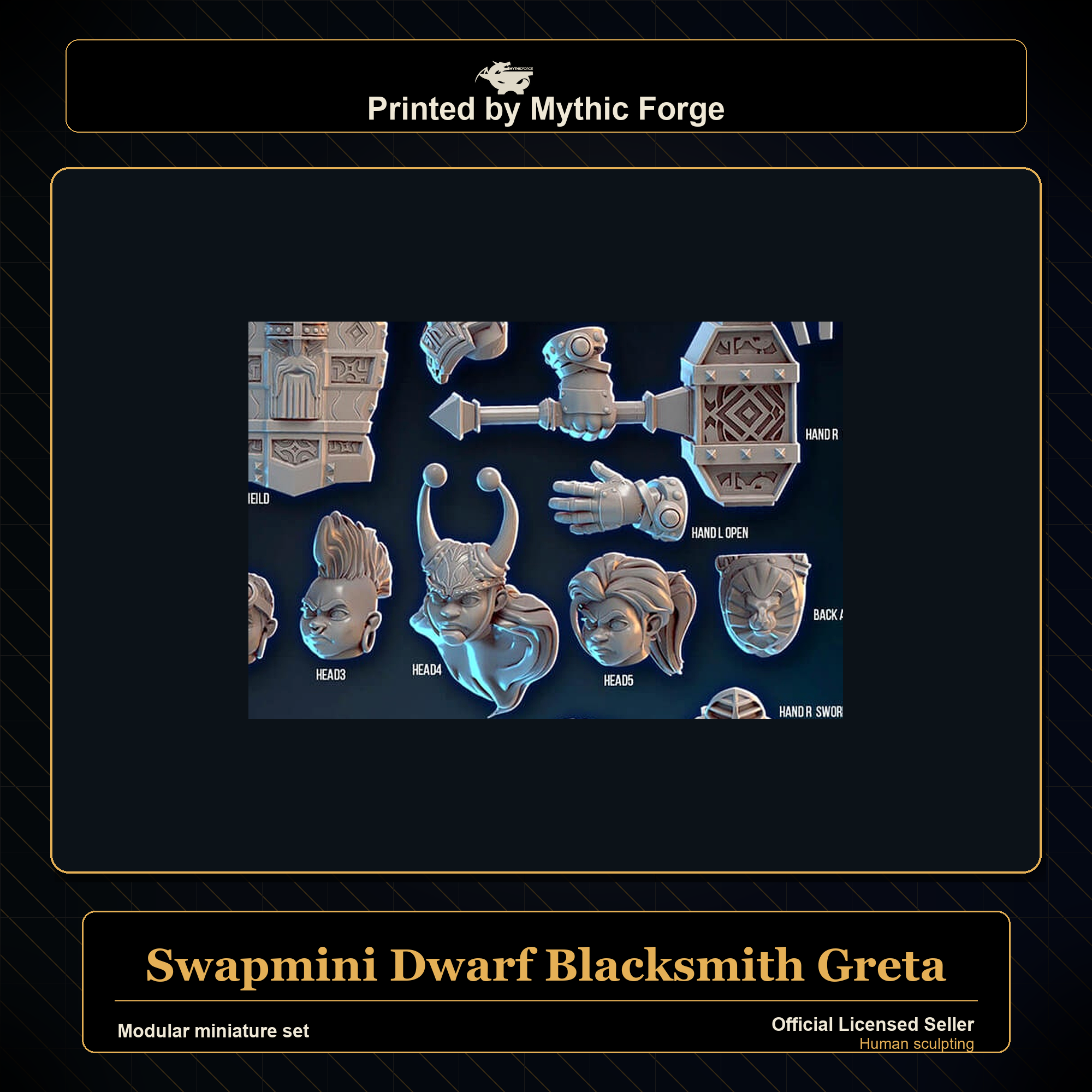 Modular RPG - Swapmini Dwarf Blacksmith - Greta - Bundle modular miniature modular miniature set printed by Mythic Forge