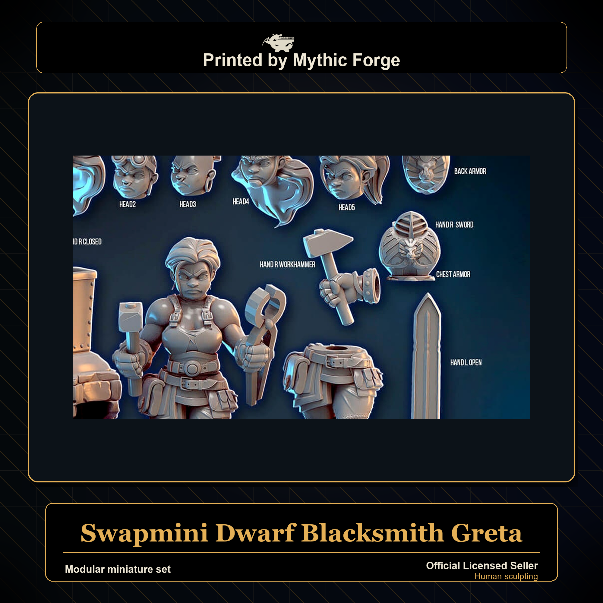 Modular RPG - Swapmini Dwarf Blacksmith - Greta - Bundle modular miniature modular miniature set printed by Mythic Forge