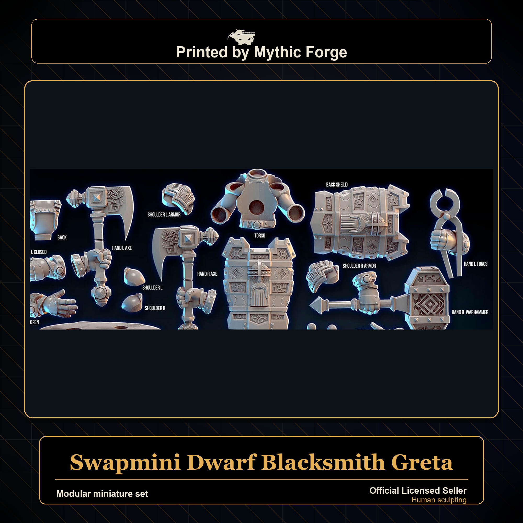 Modular RPG - Swapmini Dwarf Blacksmith - Greta - Bundle modular miniature modular miniature set printed by Mythic Forge
