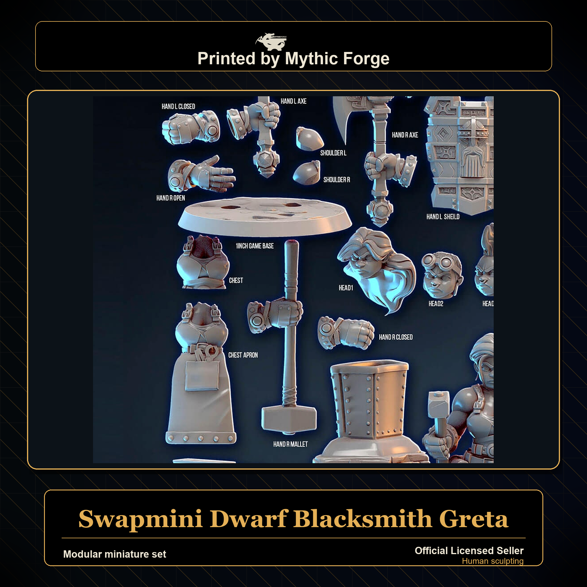 Modular RPG - Swapmini Dwarf Blacksmith - Greta - Bundle modular miniature modular miniature set printed by Mythic Forge
