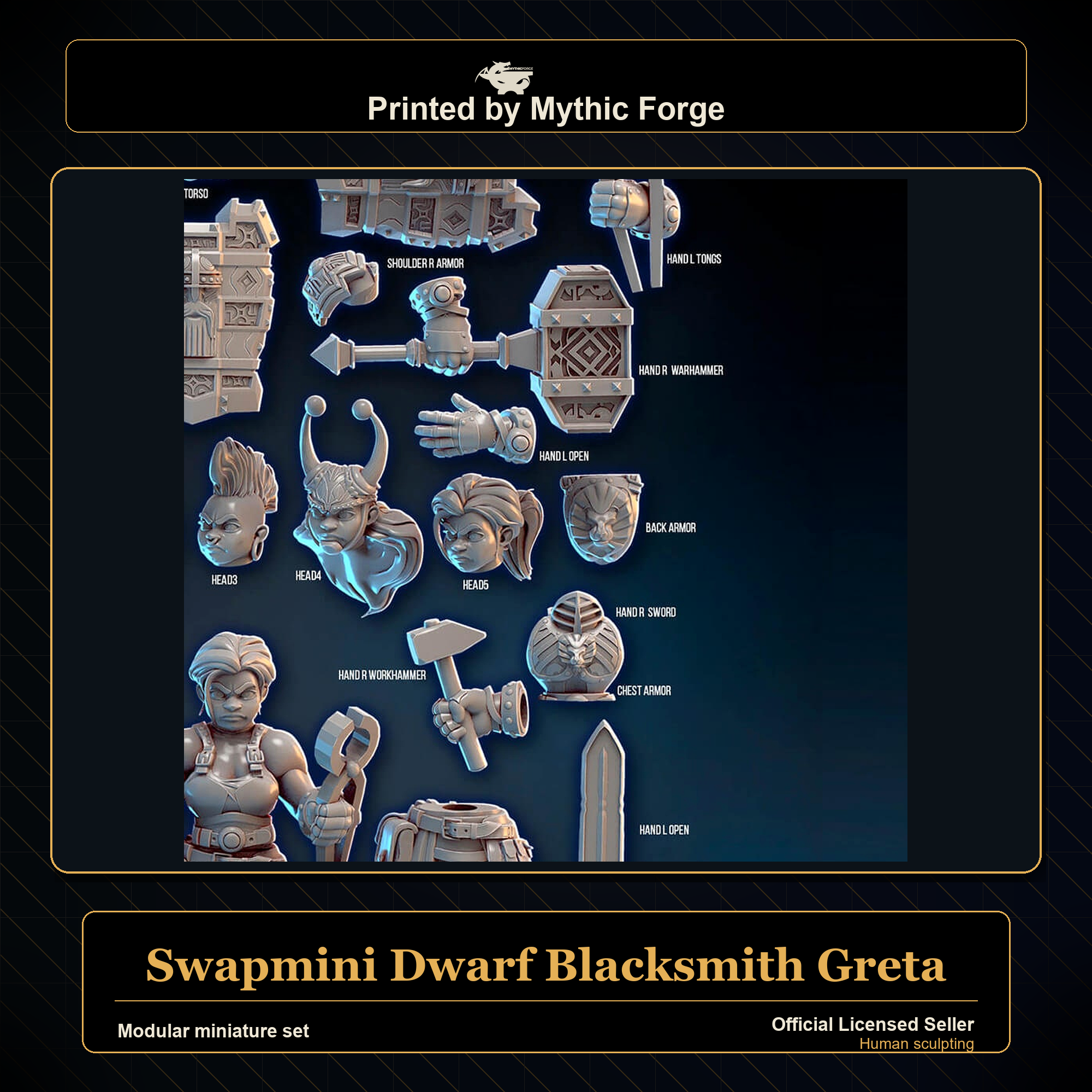 Modular RPG - Swapmini Dwarf Blacksmith - Greta - Bundle modular miniature modular miniature set printed by Mythic Forge