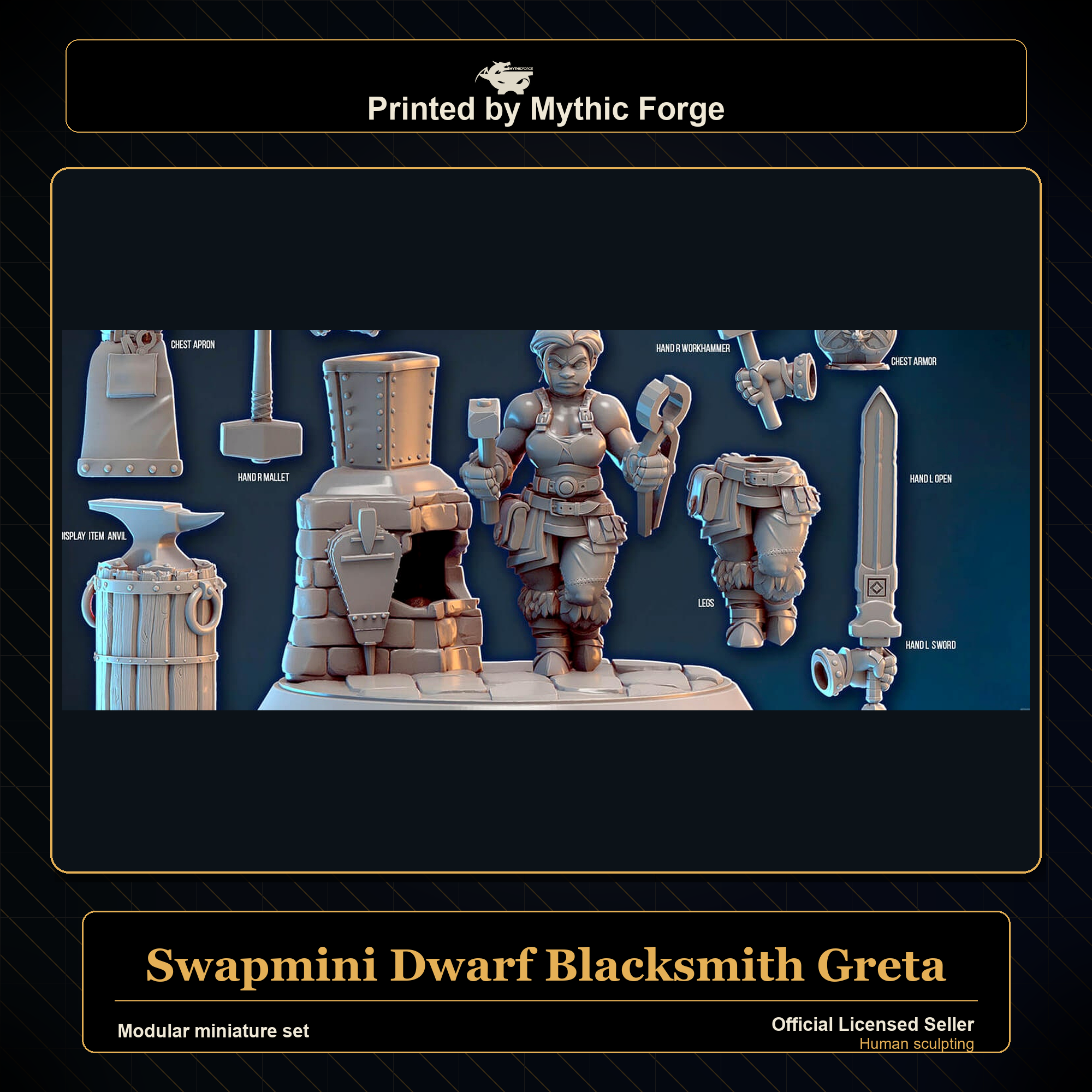 Modular RPG - Swapmini Dwarf Blacksmith - Greta - Bundle modular miniature modular miniature set printed by Mythic Forge