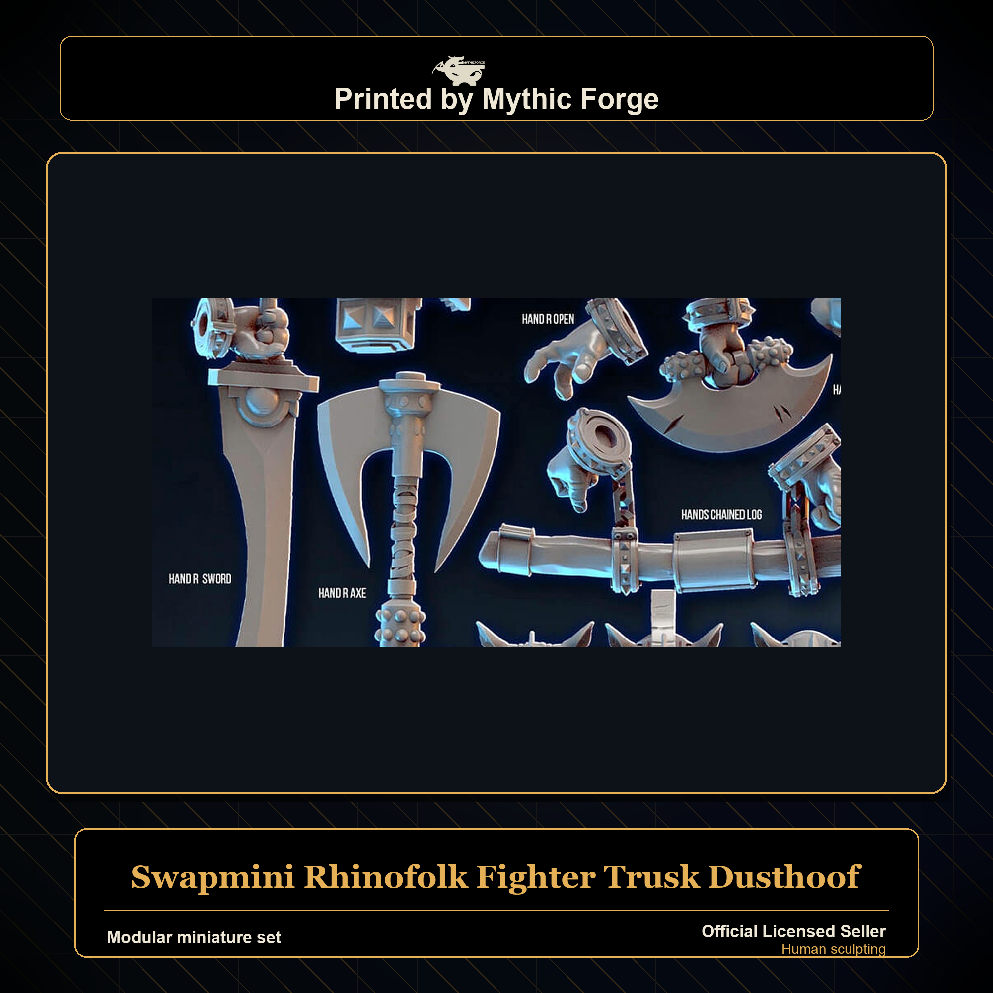 Modular RPG - Swapmini Rhinofolk Fighter - Trusk Dusthoof - Bundle modular miniature modular miniature set printed by Mythic Forge