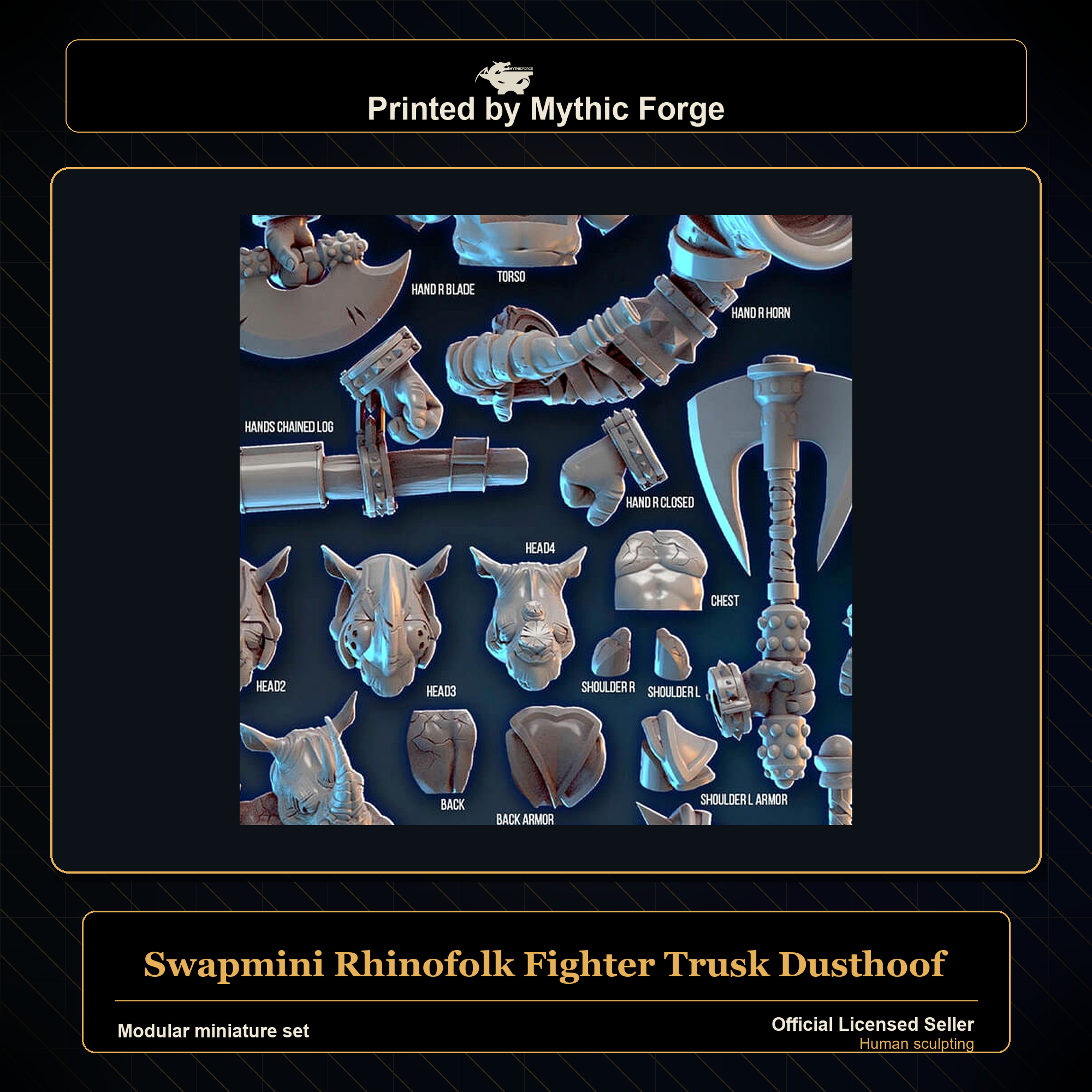 Modular RPG - Swapmini Rhinofolk Fighter - Trusk Dusthoof - Bundle modular miniature modular miniature set printed by Mythic Forge