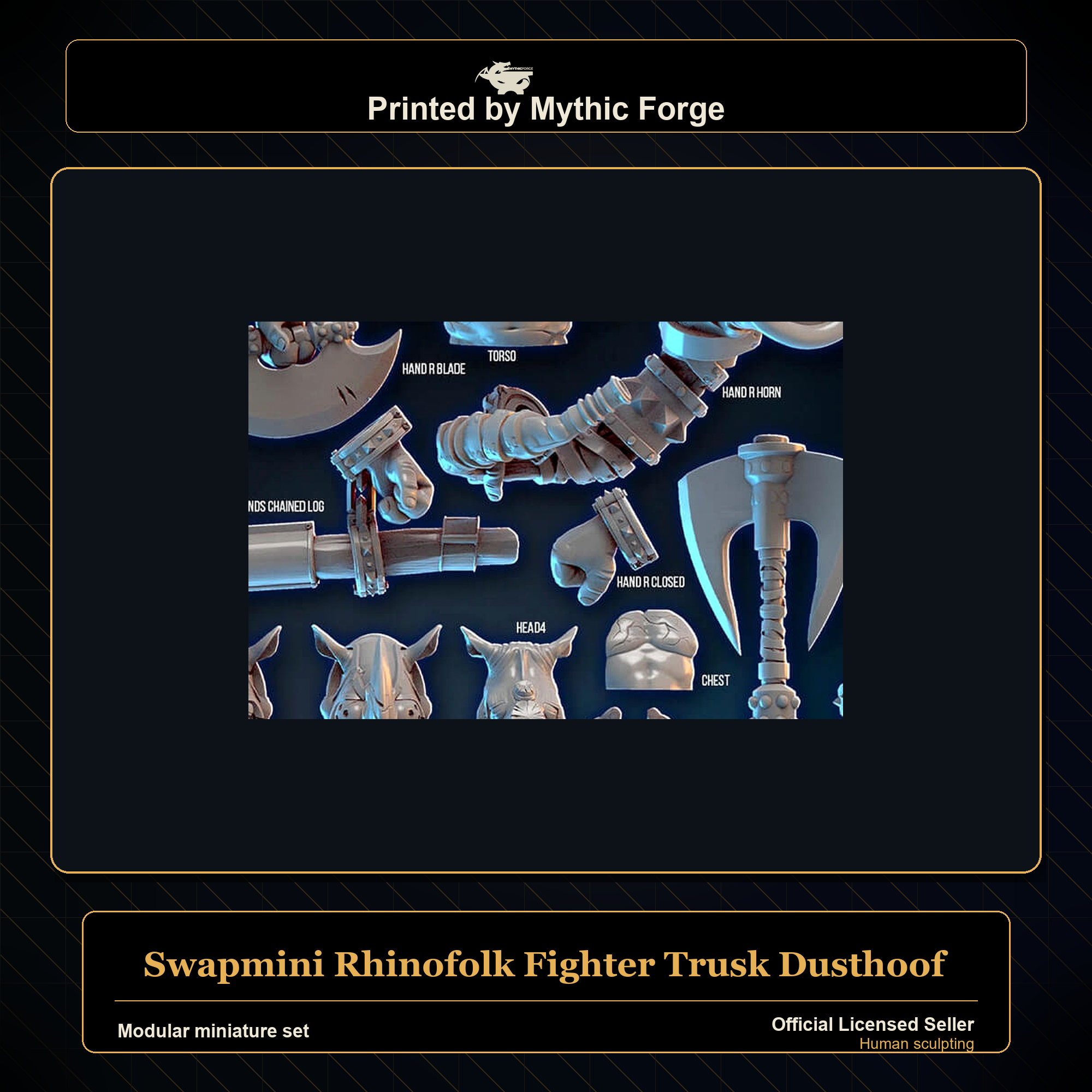 Modular RPG - Swapmini Rhinofolk Fighter - Trusk Dusthoof - Bundle modular miniature modular miniature set printed by Mythic Forge