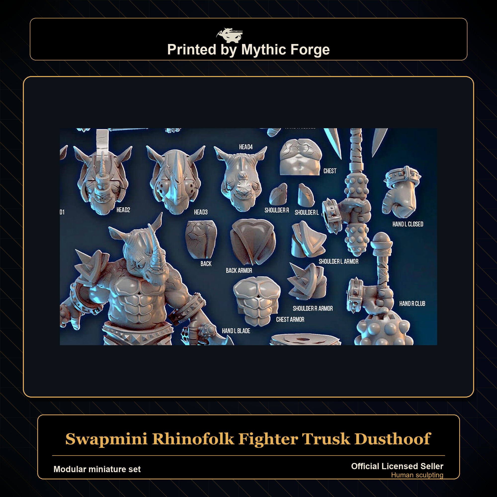 Modular RPG - Swapmini Rhinofolk Fighter - Trusk Dusthoof - Bundle modular miniature modular miniature set printed by Mythic Forge