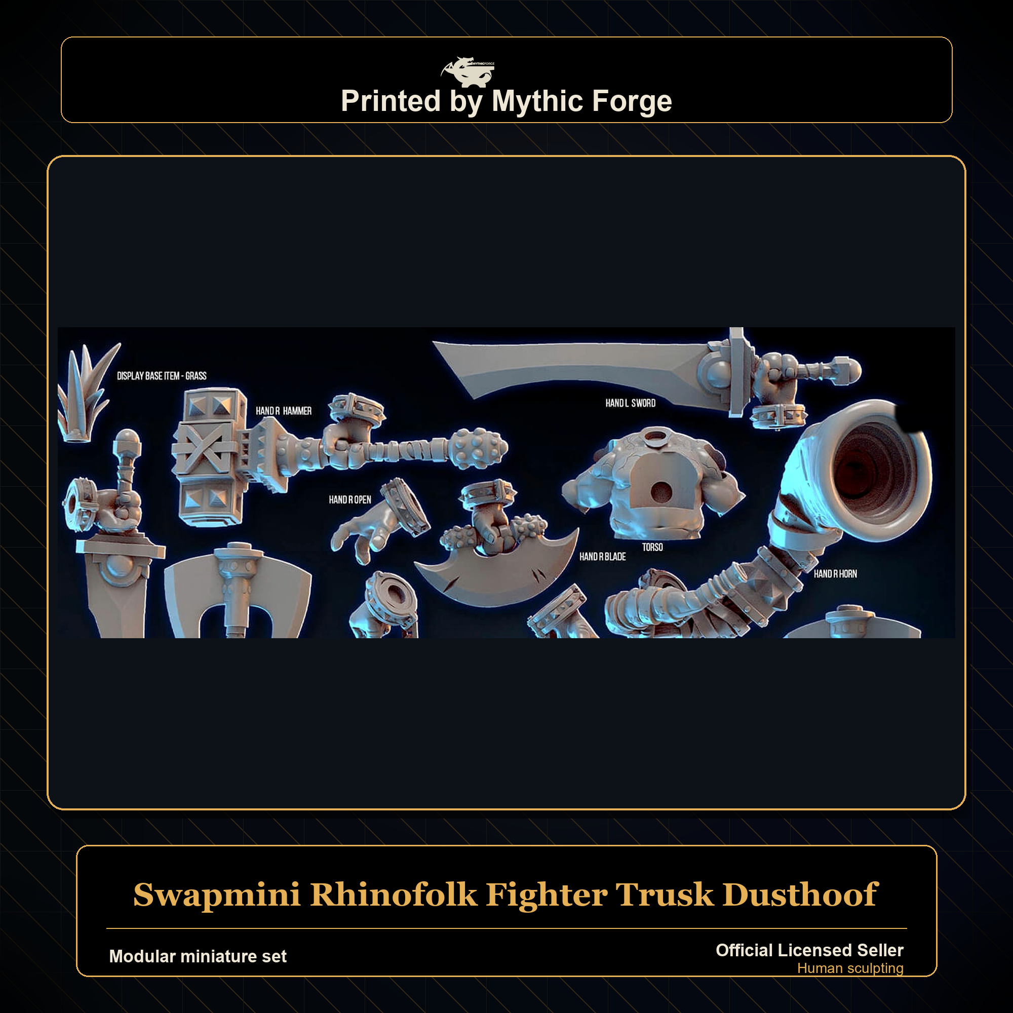 Modular RPG - Swapmini Rhinofolk Fighter - Trusk Dusthoof - Bundle modular miniature modular miniature set printed by Mythic Forge