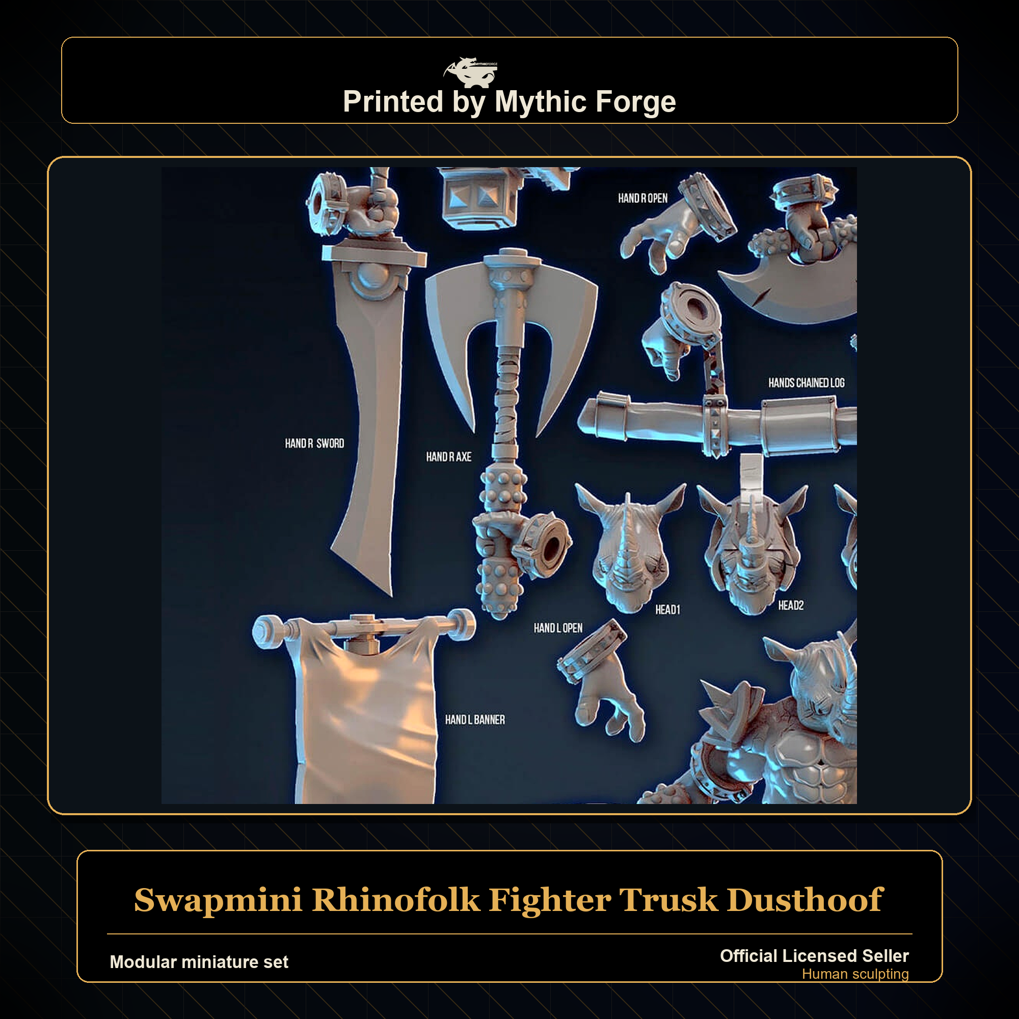 Modular RPG - Swapmini Rhinofolk Fighter - Trusk Dusthoof - Bundle modular miniature modular miniature set printed by Mythic Forge
