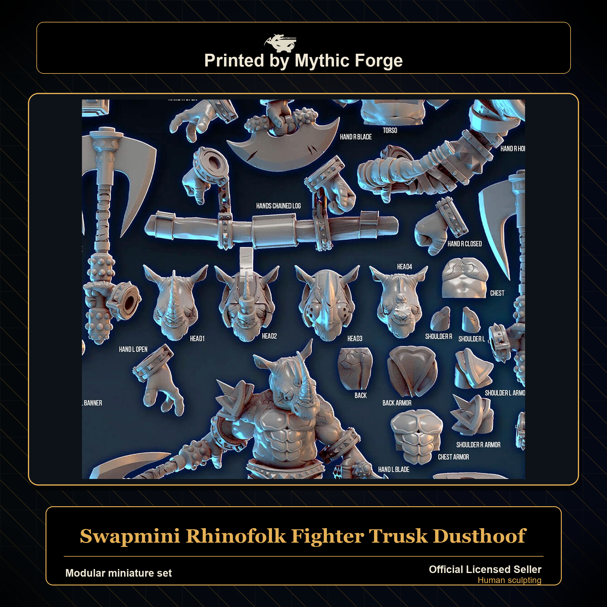 Modular RPG - Swapmini Rhinofolk Fighter - Trusk Dusthoof - Bundle modular miniature modular miniature set printed by Mythic Forge