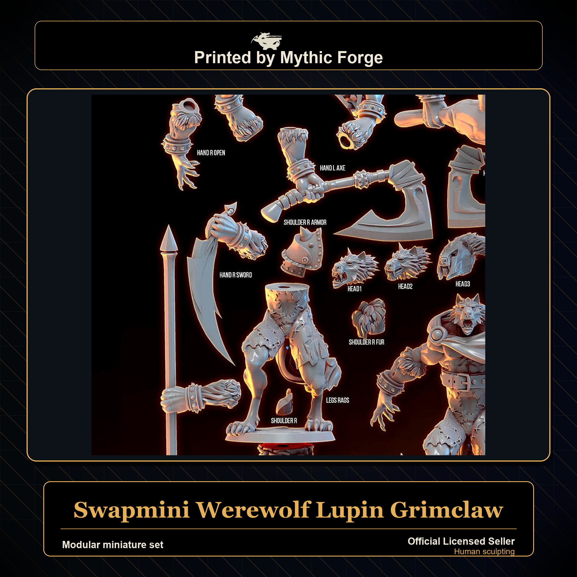 Modular RPG - Swapmini Werewolf - Lupin Grimclaw - Bundle modular miniature modular miniature set printed by Mythic Forge
