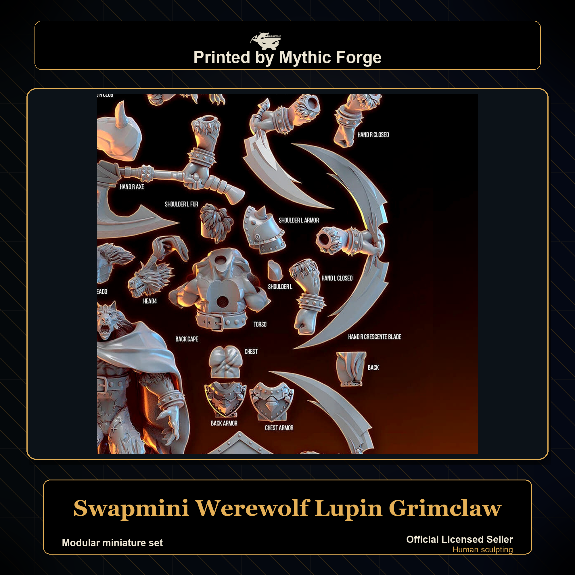 Modular RPG - Swapmini Werewolf - Lupin Grimclaw - Bundle modular miniature modular miniature set printed by Mythic Forge