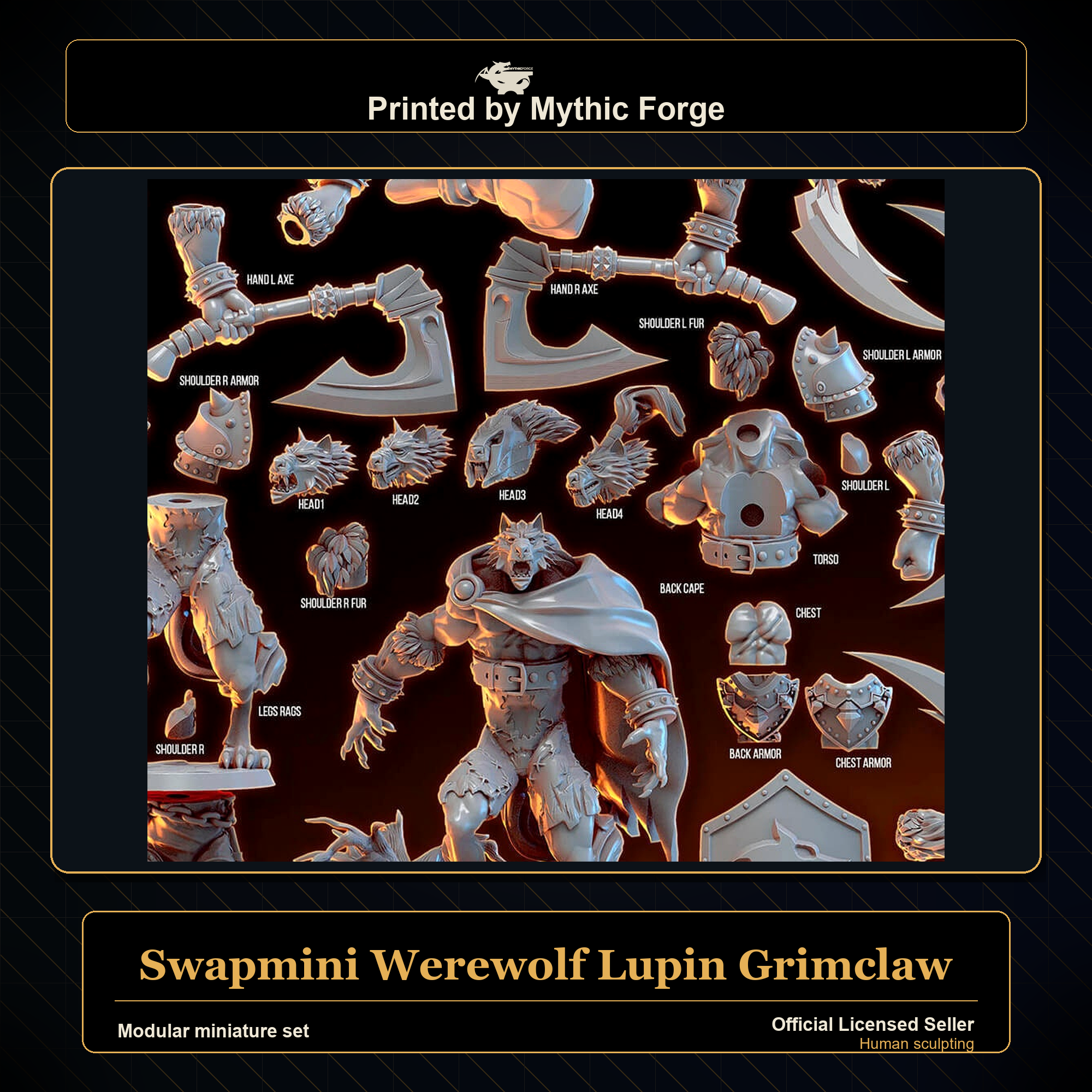 Modular RPG - Swapmini Werewolf - Lupin Grimclaw - Bundle modular miniature modular miniature set printed by Mythic Forge