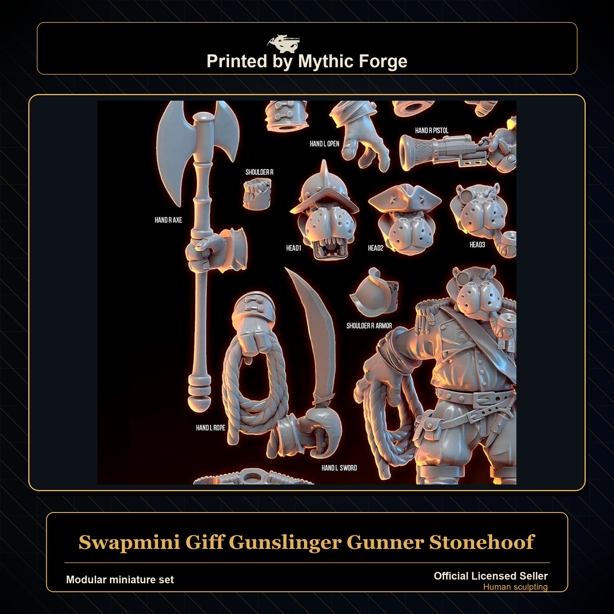 Modular RPG - Swapmini Giff Gunslinger - Gunner Stonehoof - Bundle modular miniature modular miniature set printed by Mythic Forge