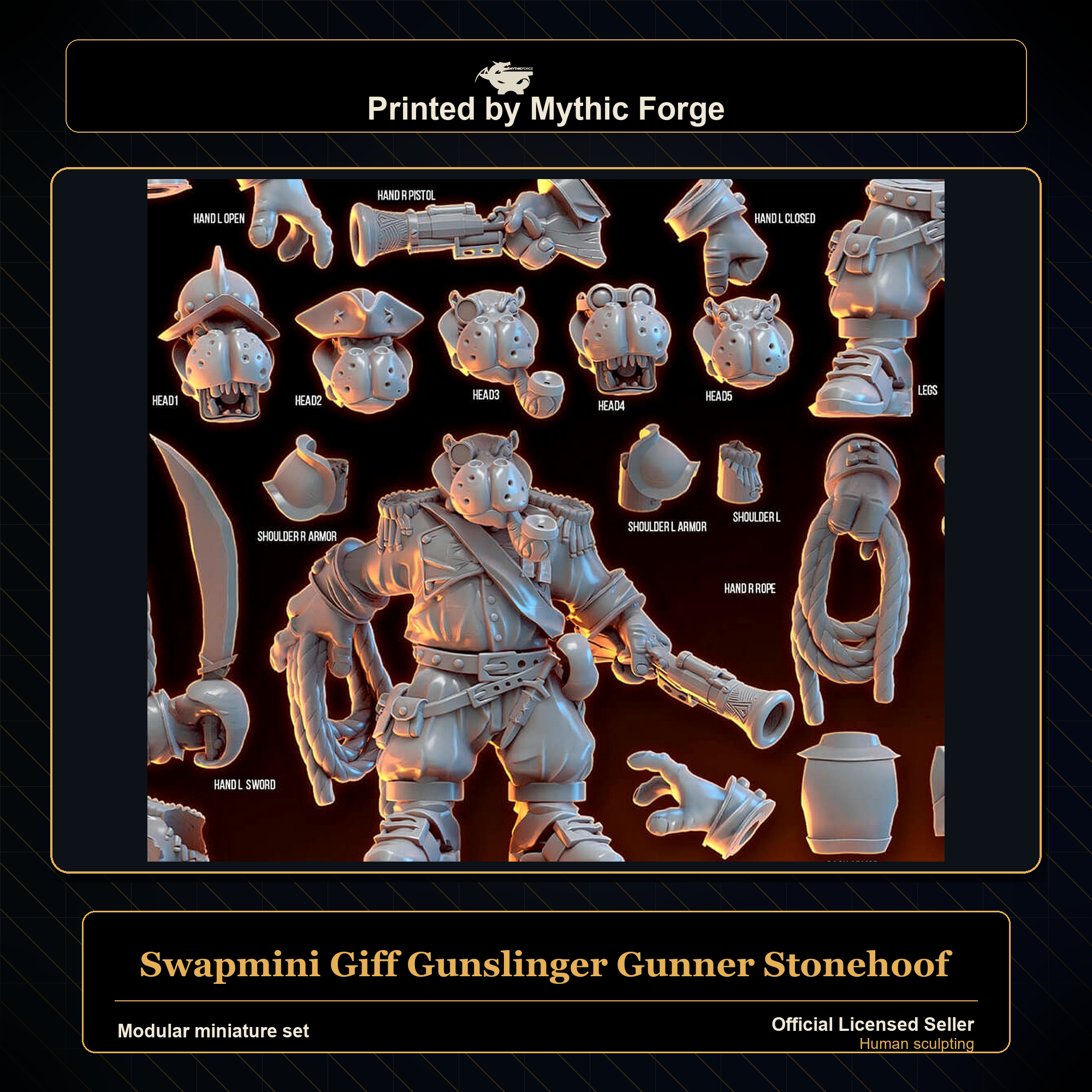 Modular RPG - Swapmini Giff Gunslinger - Gunner Stonehoof - Bundle modular miniature modular miniature set printed by Mythic Forge