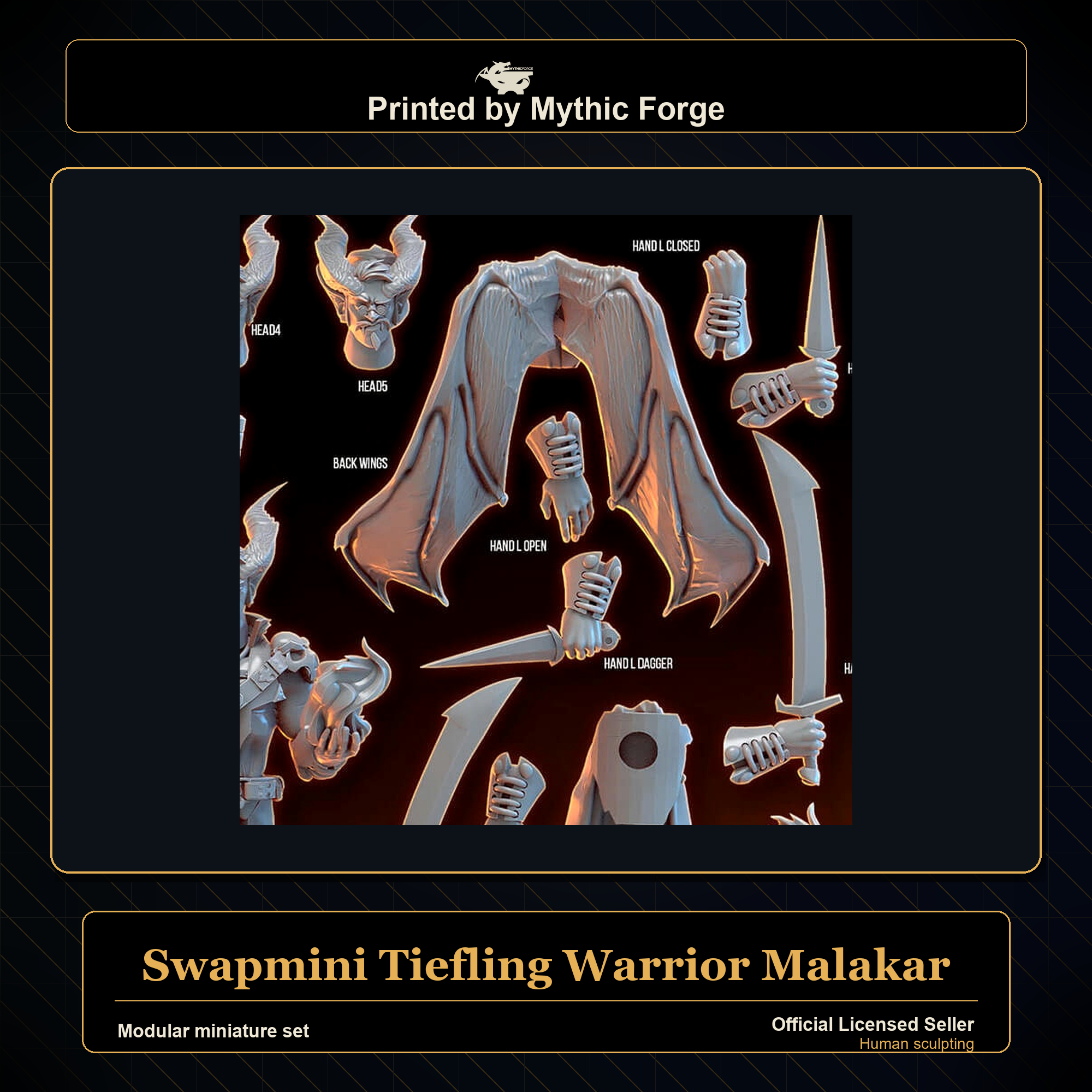 Modular RPG - Swapmini Tiefling Warrior - Malakar - Bundle modular miniature modular miniature set printed by Mythic Forge