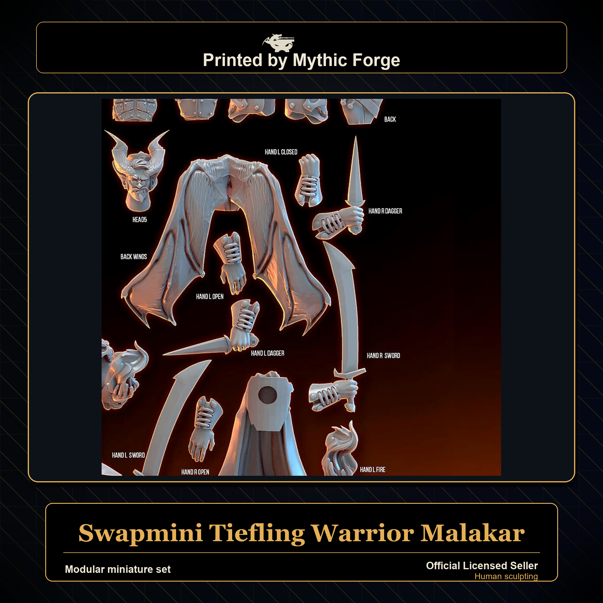 Modular RPG - Swapmini Tiefling Warrior - Malakar - Bundle modular miniature modular miniature set printed by Mythic Forge