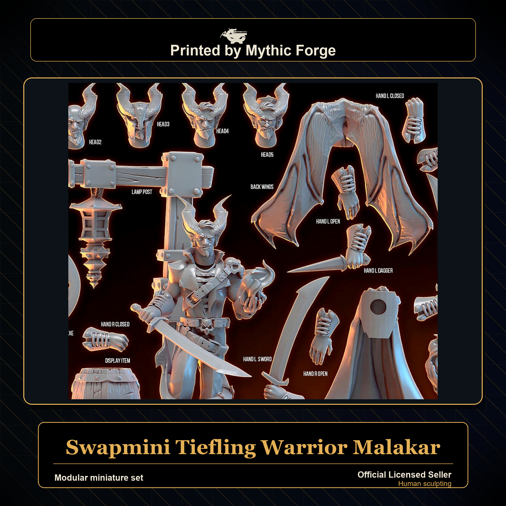 Modular RPG - Swapmini Tiefling Warrior - Malakar - Bundle modular miniature modular miniature set printed by Mythic Forge