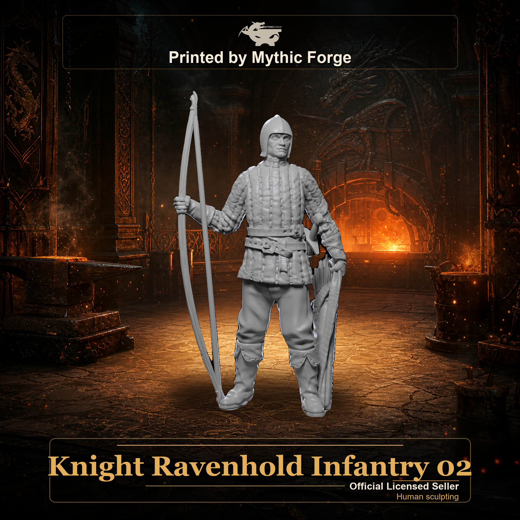 Knight Ravenhold Infantry 02 printed by Mythic Forge, tabletop RPG miniature