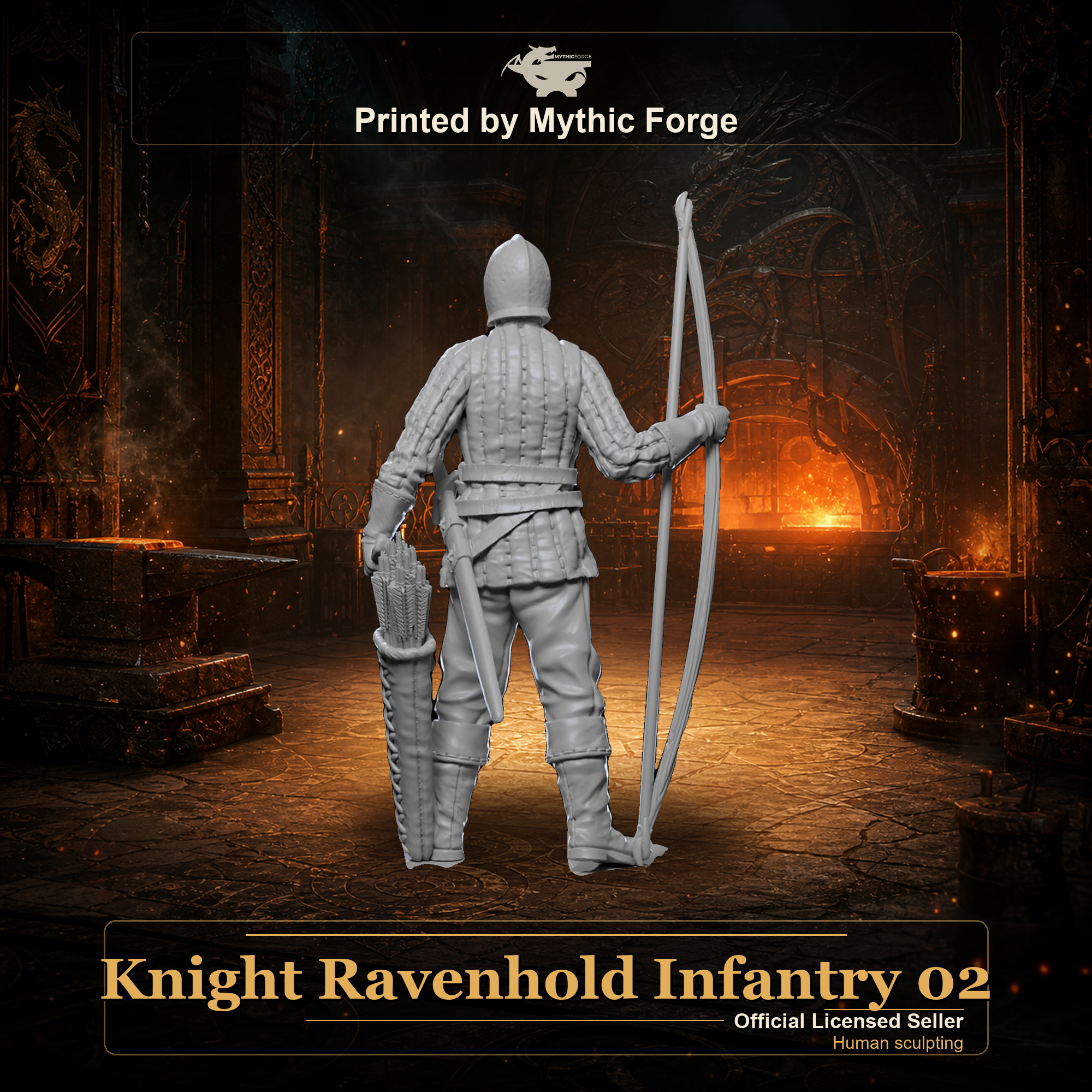 Knight Ravenhold Infantry 02 printed by Mythic Forge, tabletop RPG miniature
