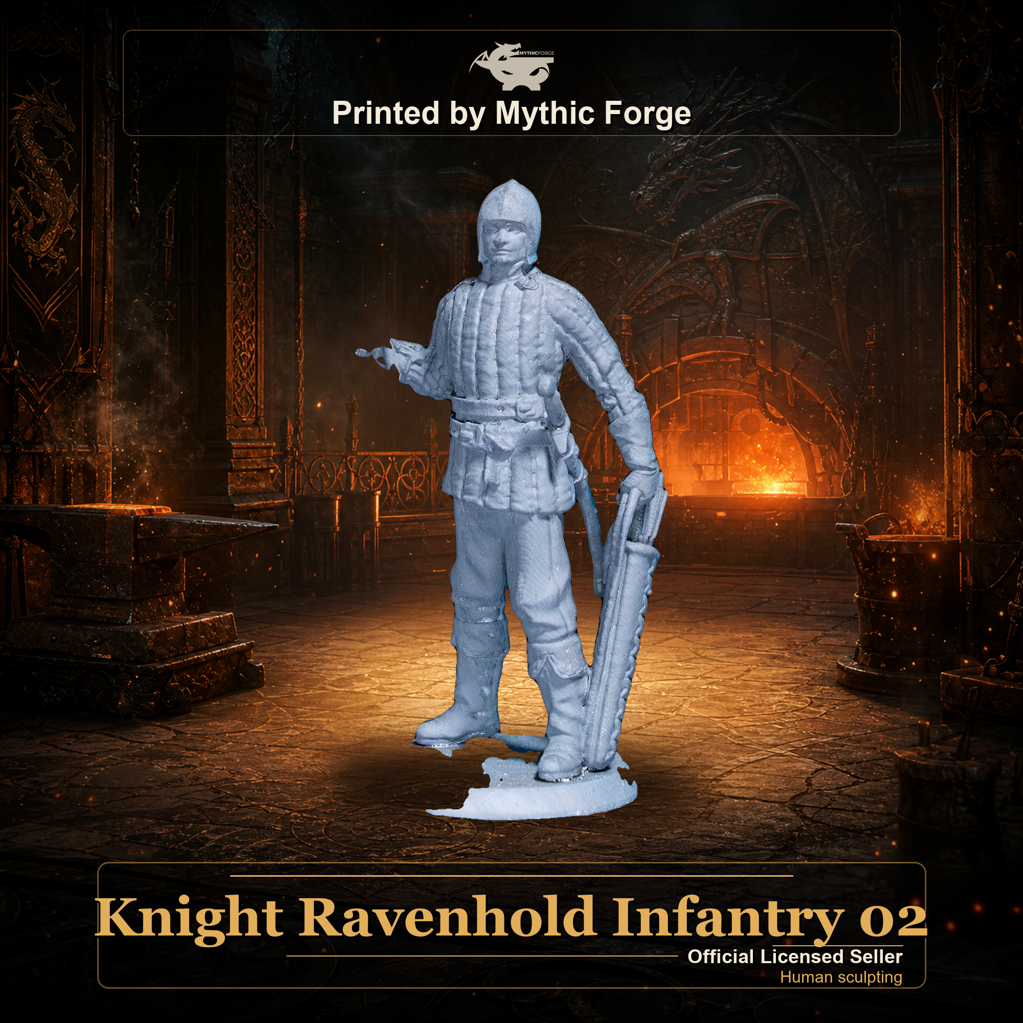 Knight Ravenhold Infantry 02 printed by Mythic Forge, tabletop RPG miniature