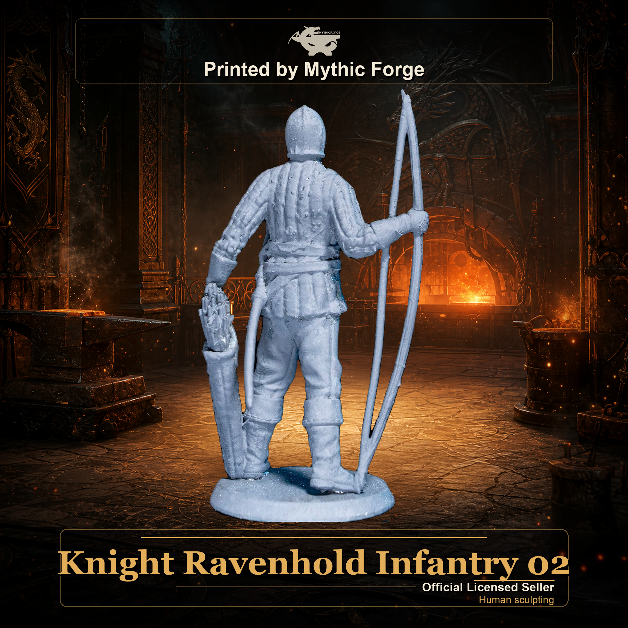 Knight Ravenhold Infantry 02 printed by Mythic Forge, tabletop RPG miniature