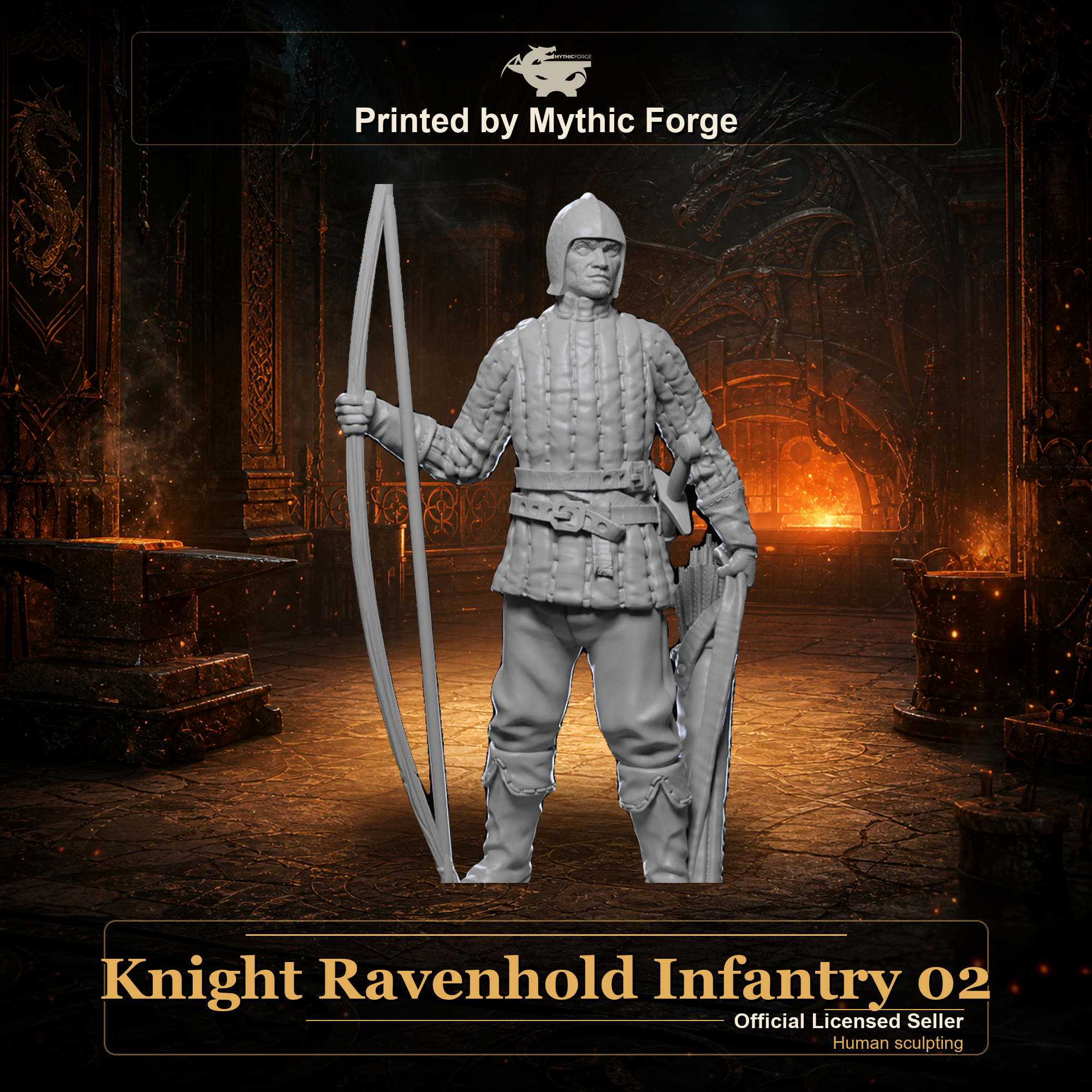 Knight Ravenhold Infantry 02 printed by Mythic Forge, tabletop RPG miniature