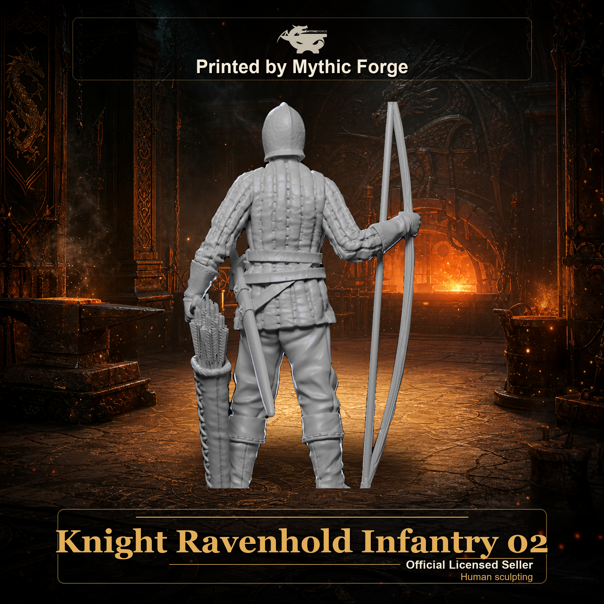 Knight Ravenhold Infantry 02 printed by Mythic Forge, tabletop RPG miniature